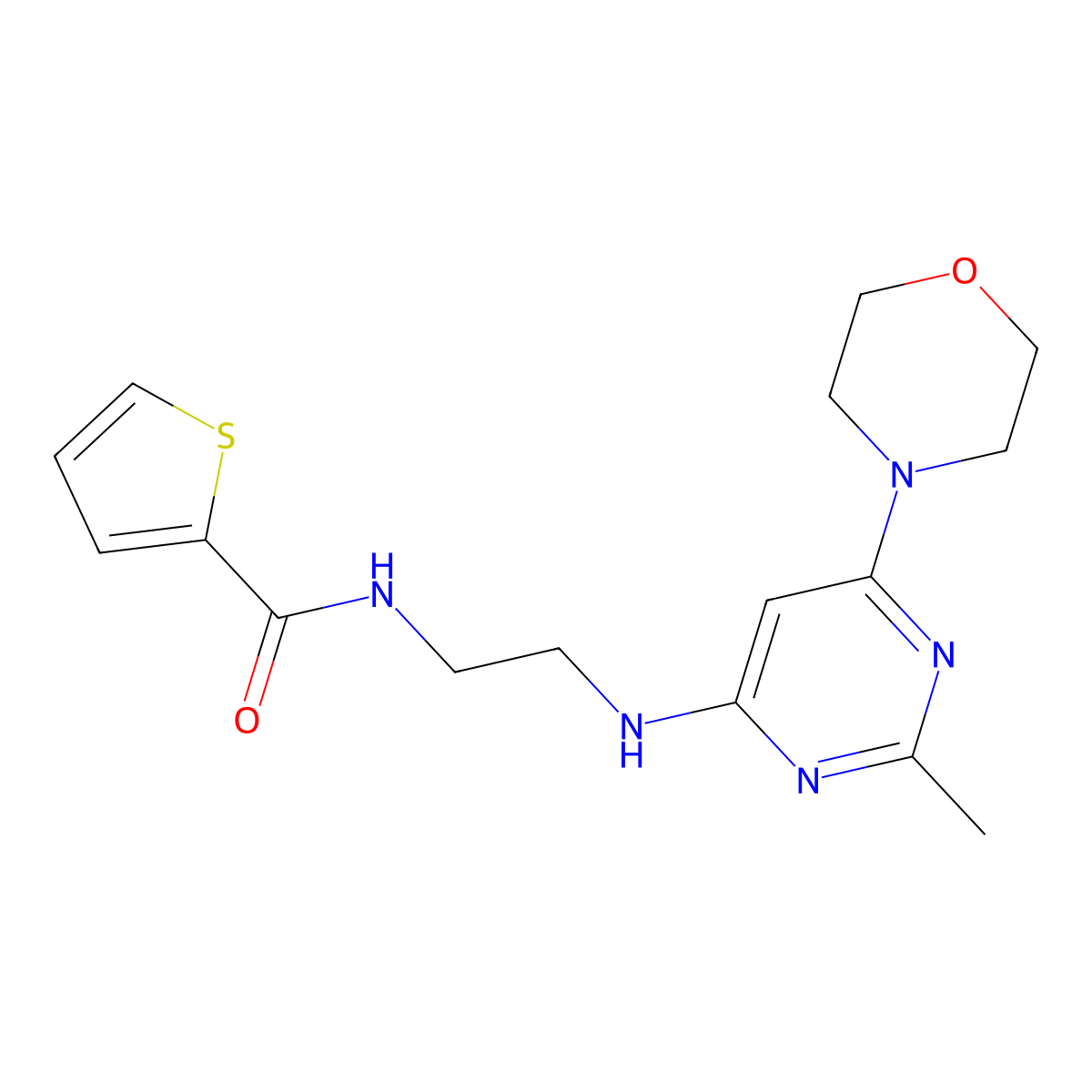 N-(2-((2-methyl-6-morpholinopyrimidin-4-yl)amino)ethyl)thiophene-2-carboxamide molecular structure, CAS 1203275-71-1