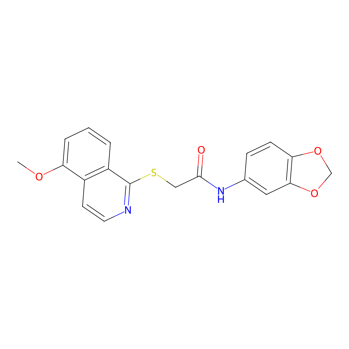 N-(benzo[d][1,3]dioxol-5-yl)-2-((5-methoxyisoquinolin-1-yl)thio)acetamide molecular structure, CAS 1203275-87-9
