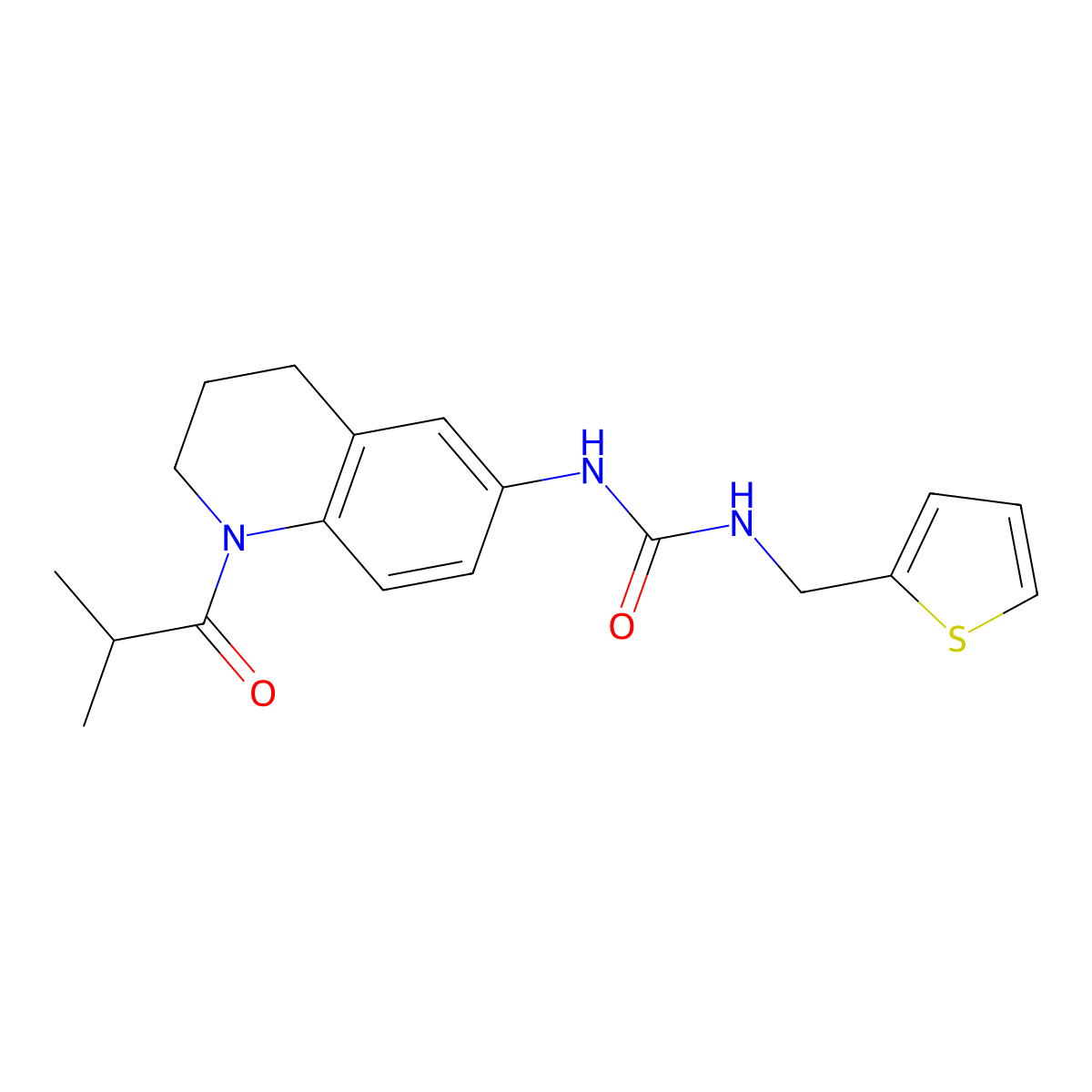 1-(1-Isobutyryl-1,2,3,4-tetrahydroquinolin-6-yl)-3-(thiophen-2-ylmethyl)urea molecular structure, CAS 1203275-94-8
