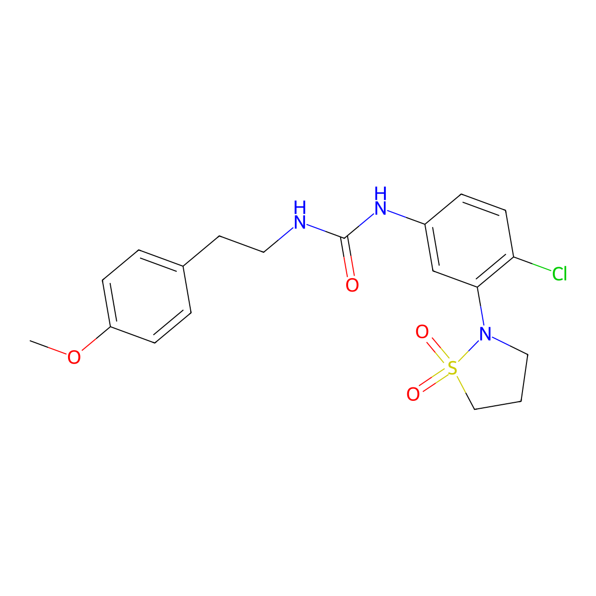 1-(4-Chloro-3-(1,1-dioxidoisothiazolidin-2-yl)phenyl)-3-(4-methoxyphenethyl)urea molecular structure, CAS 1203276-13-4