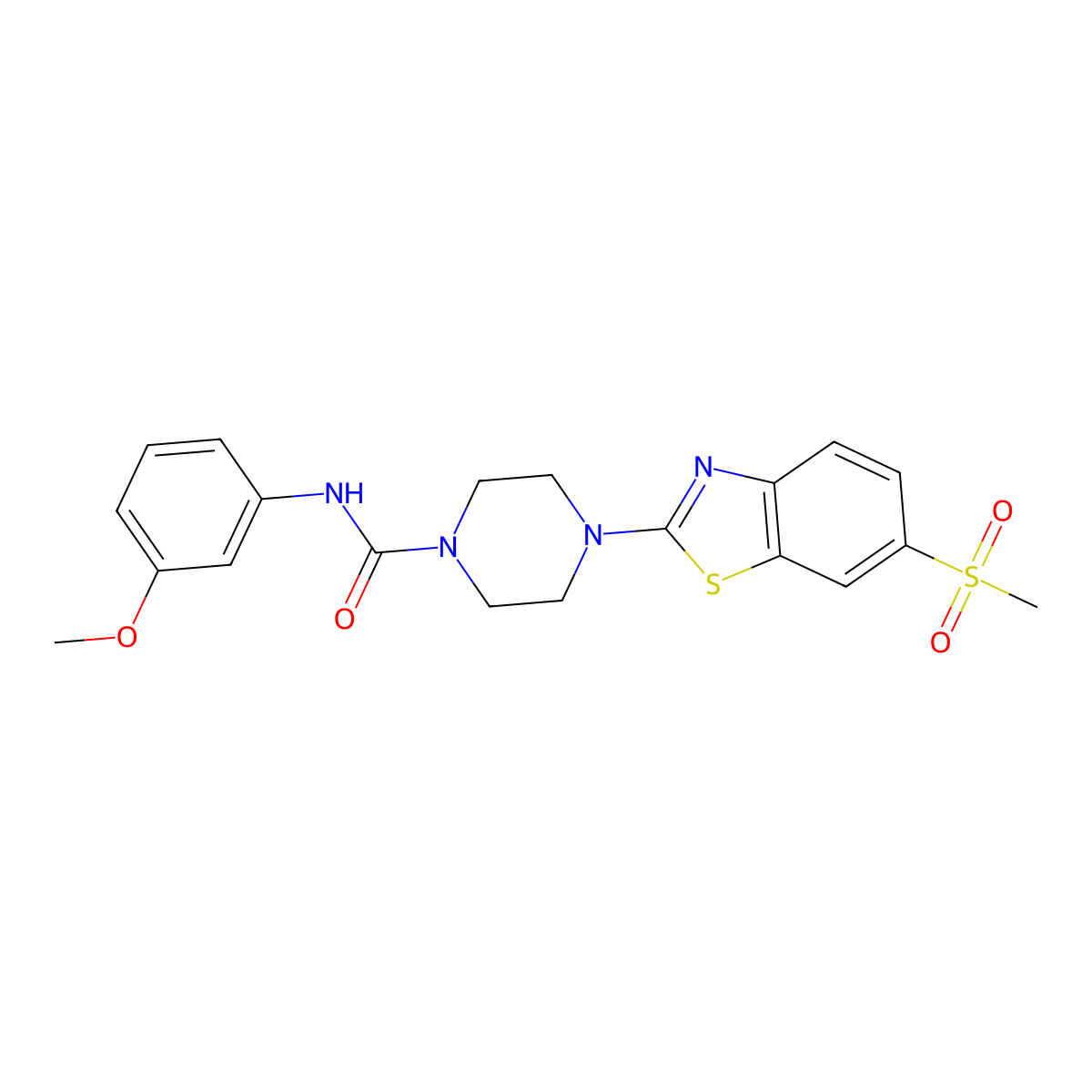 N-(3-methoxyphenyl)-4-(6-(methylsulfonyl)benzo[d]thiazol-2-yl)piperazine-1-carboxamide molecular structure, CAS 1203276-69-0