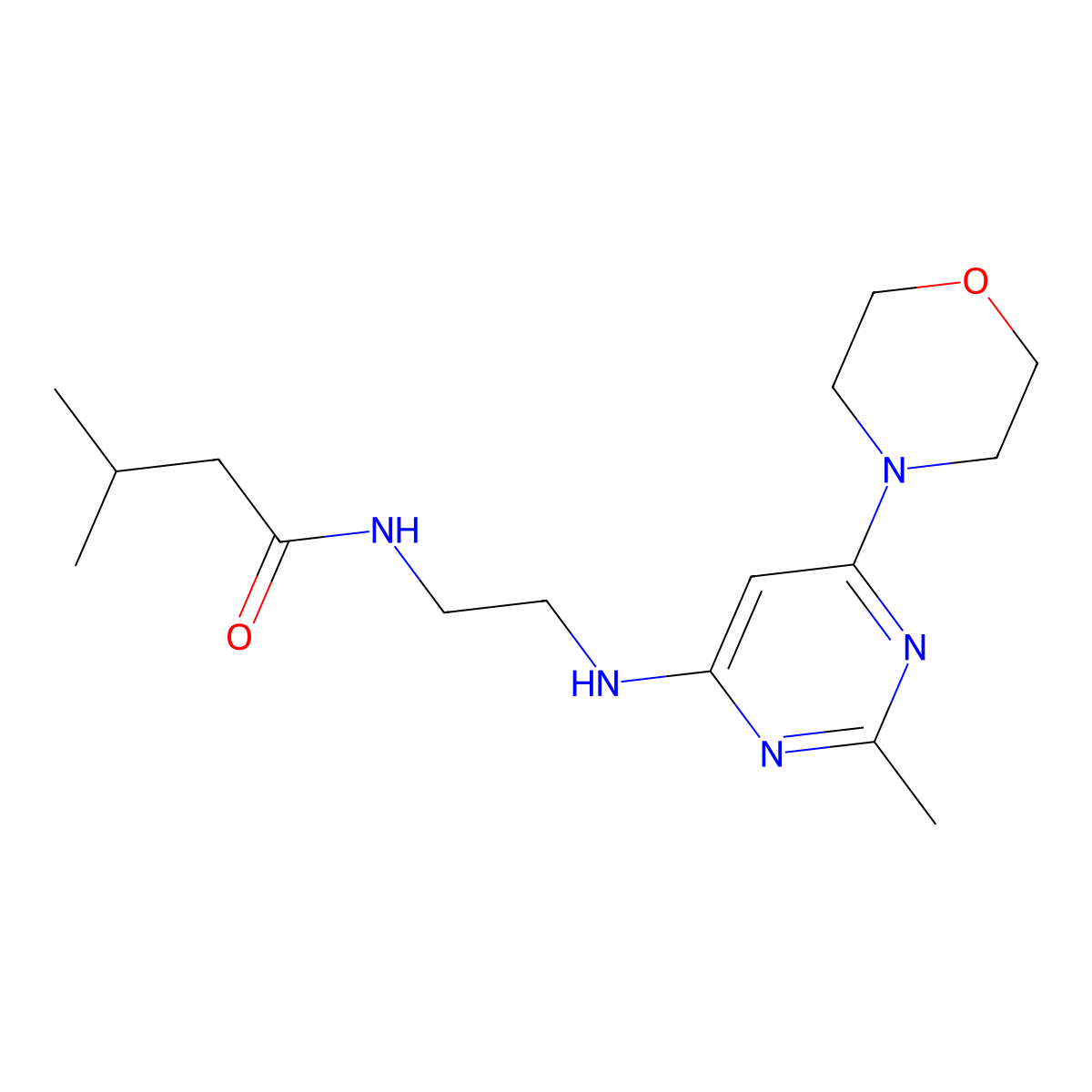 3-methyl-N-(2-((2-methyl-6-morpholinopyrimidin-4-yl)amino)ethyl)butanamide molecular structure, CAS 1203276-89-4