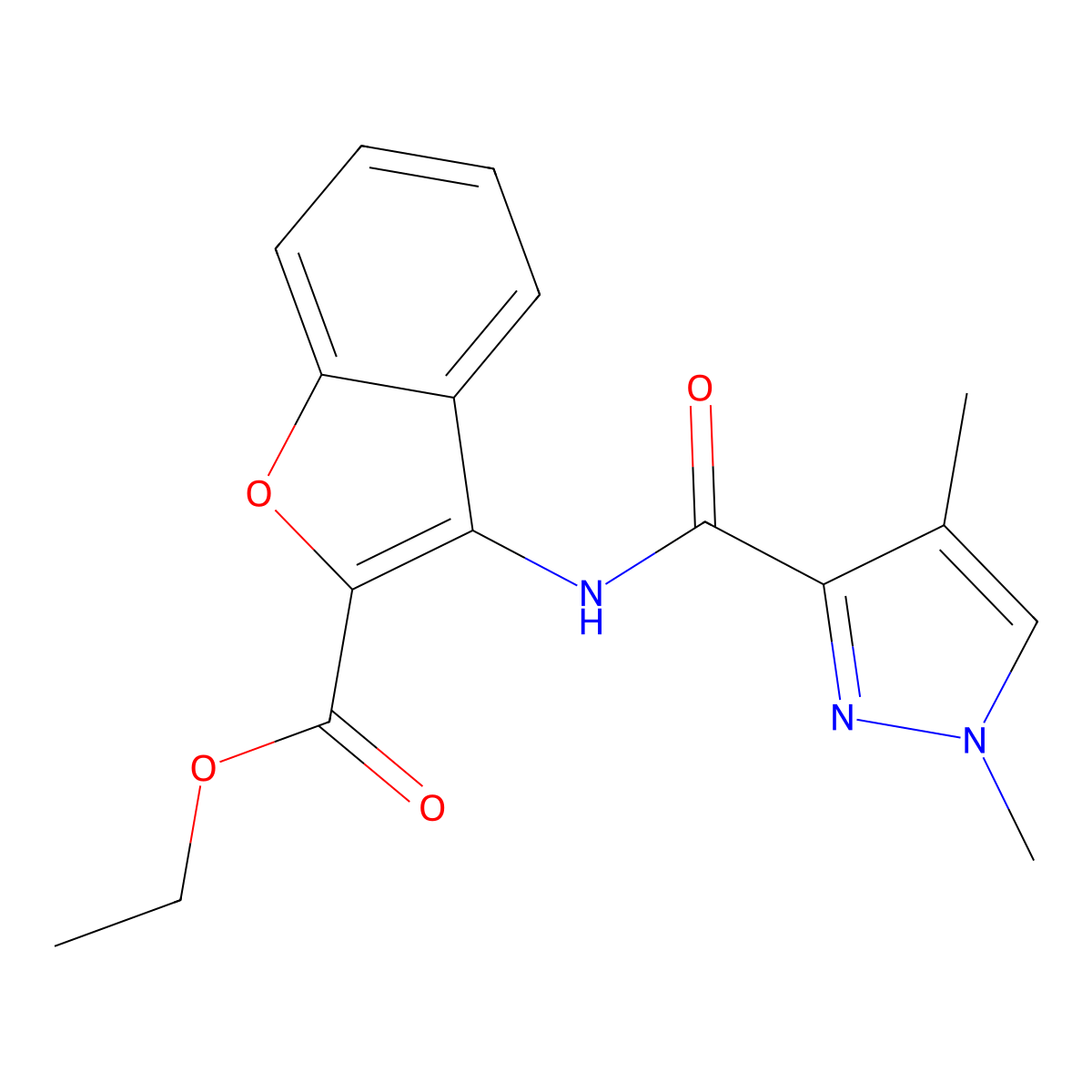 ethyl 3-(1,4-dimethyl-1H-pyrazole-3-carboxamido)benzofuran-2-carboxylate molecular structure, CAS 1203276-96-3