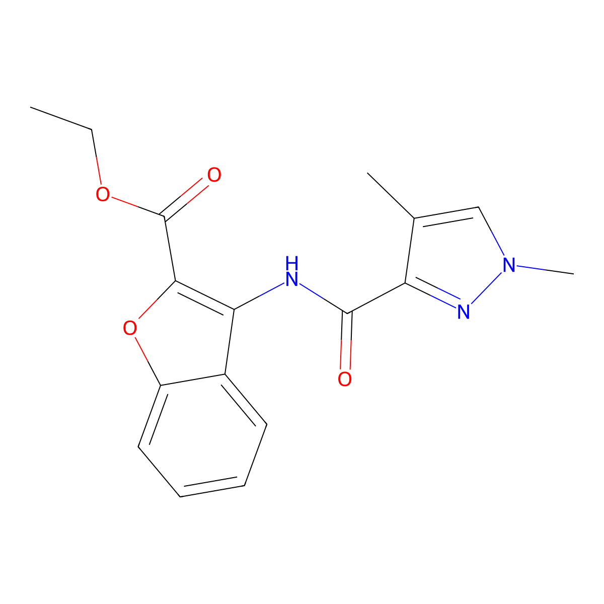 ethyl 3-(1,4-dimethyl-1H-pyrazole-3-carboxamido)benzofuran-2-carboxylate molecular structure, CAS 1203276-96-3