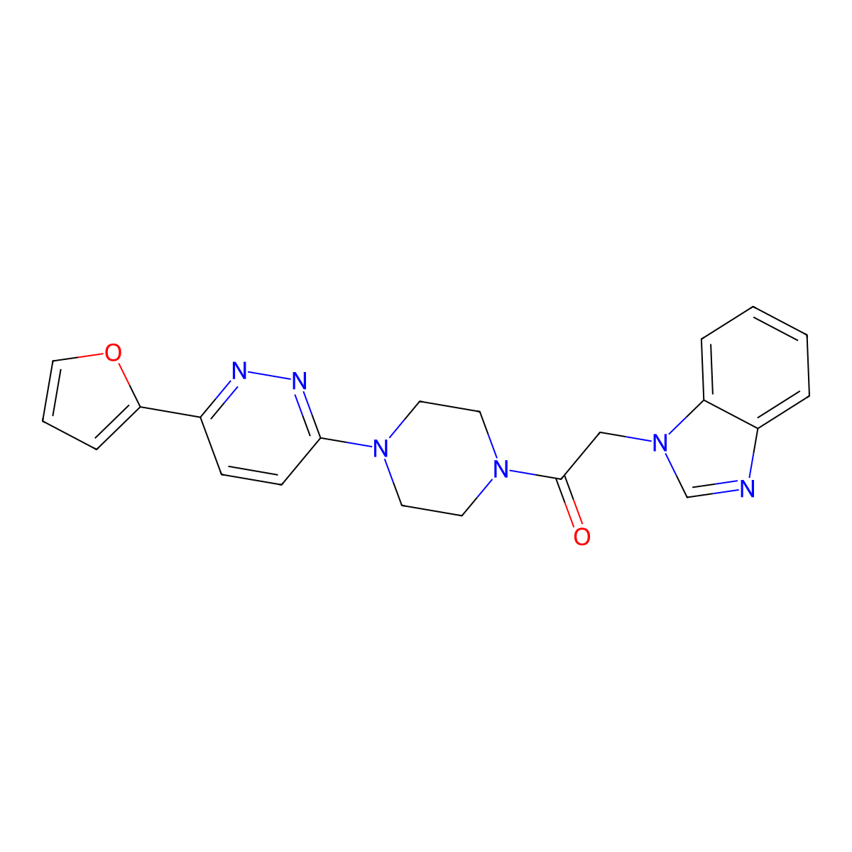 2-(1H-benzo[d]imidazol-1-yl)-1-(4-(6-(furan-2-yl)pyridazin-3-yl)piperazin-1-yl)ethanone molecular structure, CAS 1203277-08-0