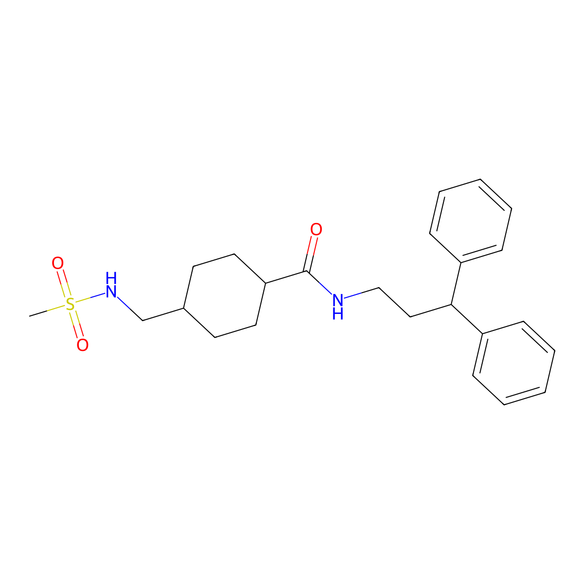 N-(3,3-diphenylpropyl)-4-(methanesulfonamidomethyl)cyclohexane-1-carboxamide molecular structure, CAS 1203277-66-0