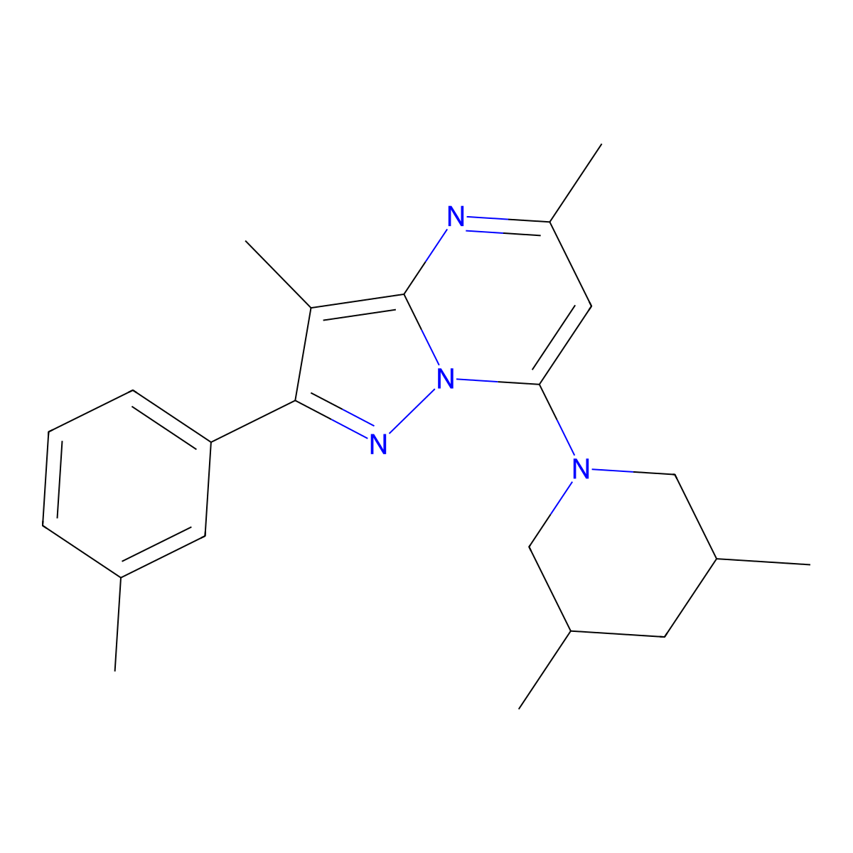 7-(3,5-Dimethylpiperidin-1-yl)-3,5-dimethyl-2-(3-methylphenyl)pyrazolo[1,5-a]pyrimidine molecular structure, CAS 1203277-70-6