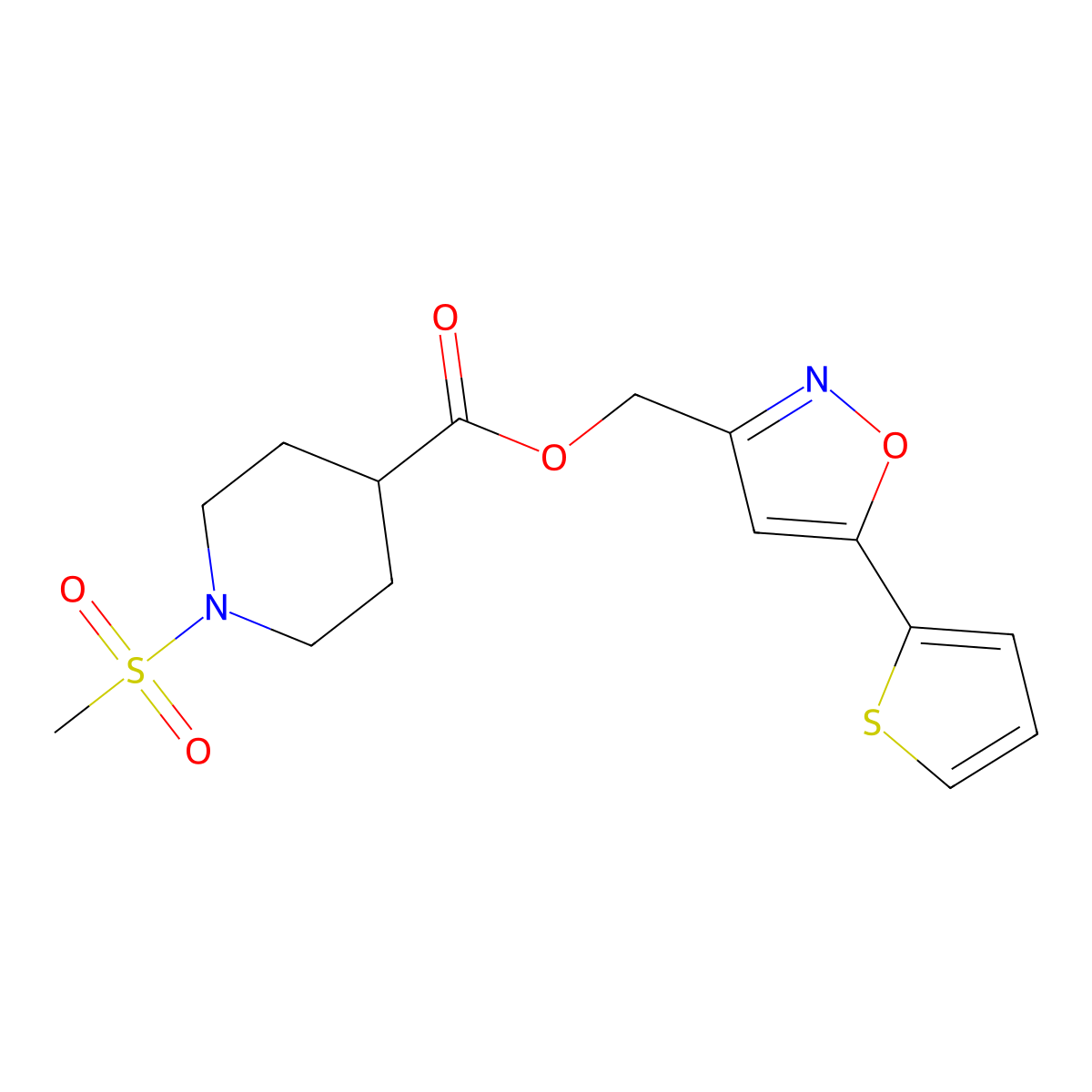 (5-(Thiophen-2-yl)isoxazol-3-yl)methyl 1-(methylsulfonyl)piperidine-4-carboxylate molecular structure, CAS 1203279-22-4