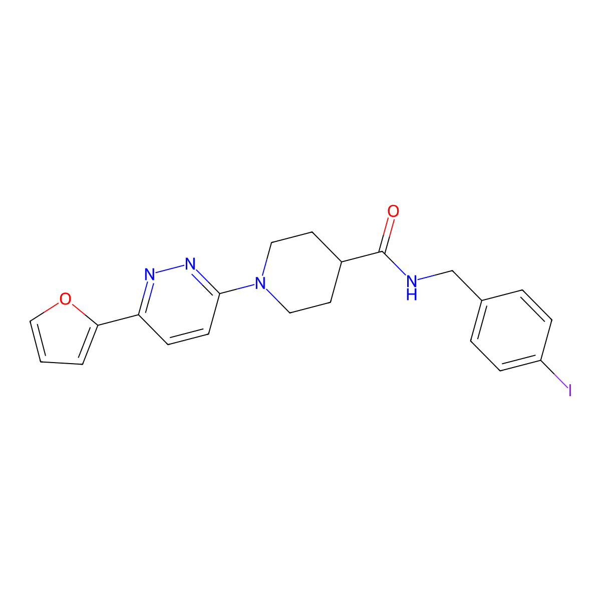 1-(6-(furan-2-yl)pyridazin-3-yl)-N-(4-iodobenzyl)piperidine-4-carboxamide molecular structure, CAS 1203279-52-0