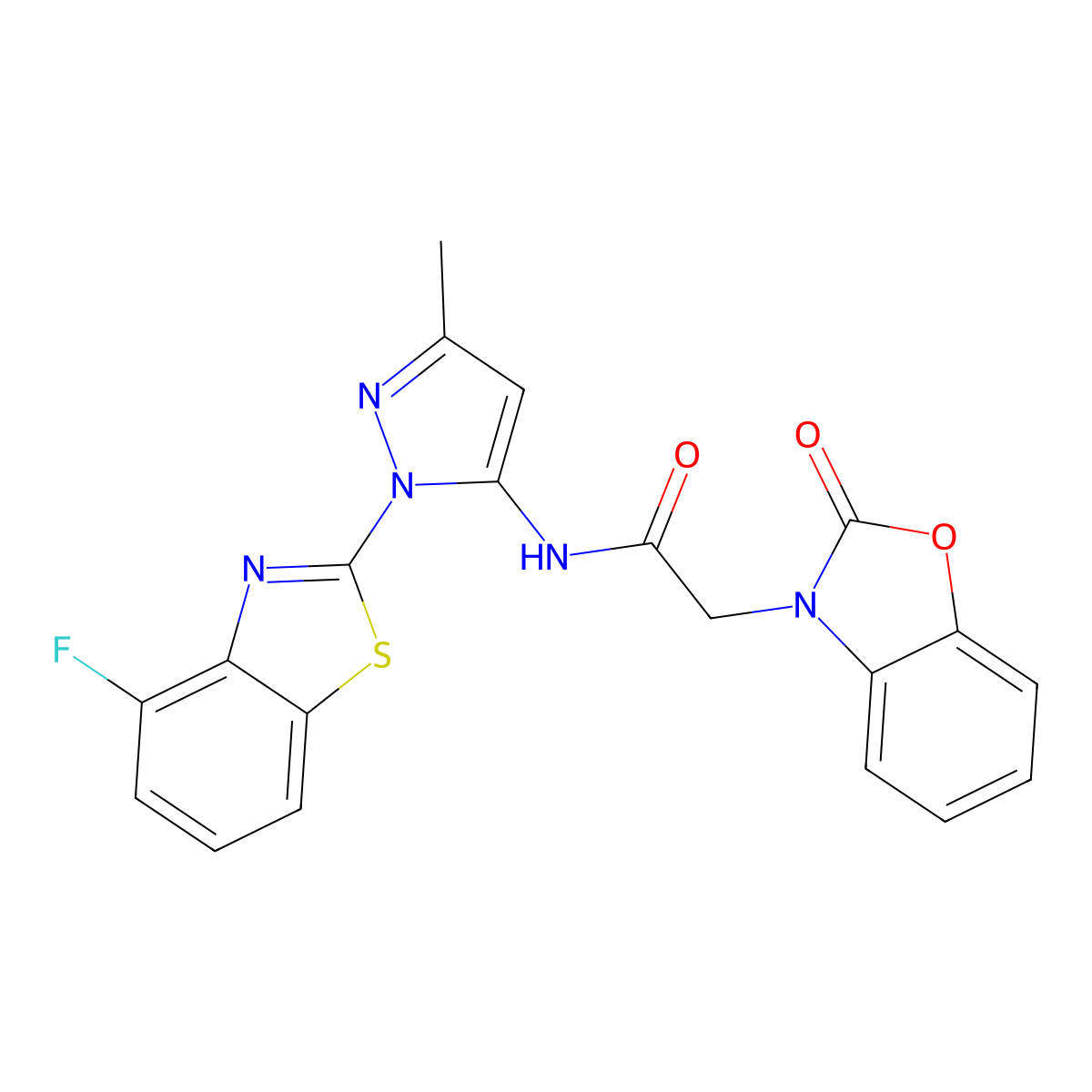 N-(1-(4-fluorobenzo[d]thiazol-2-yl)-3-methyl-1H-pyrazol-5-yl)-2-(2-oxobenzo[d]oxazol-3(2H)-yl)acetamide molecular structure, CAS 1203280-16-3