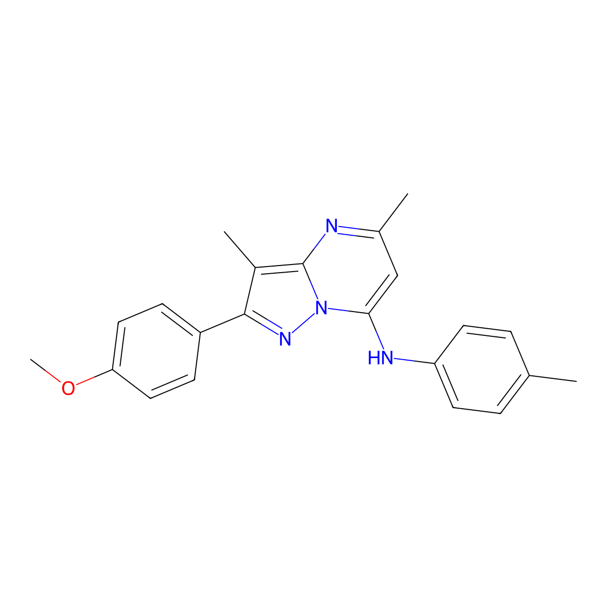 2-(4-methoxyphenyl)-3,5-dimethyl-N-(4-methylphenyl)pyrazolo[1,5-a]pyrimidin-7-amine molecular structure, CAS 1203280-39-0