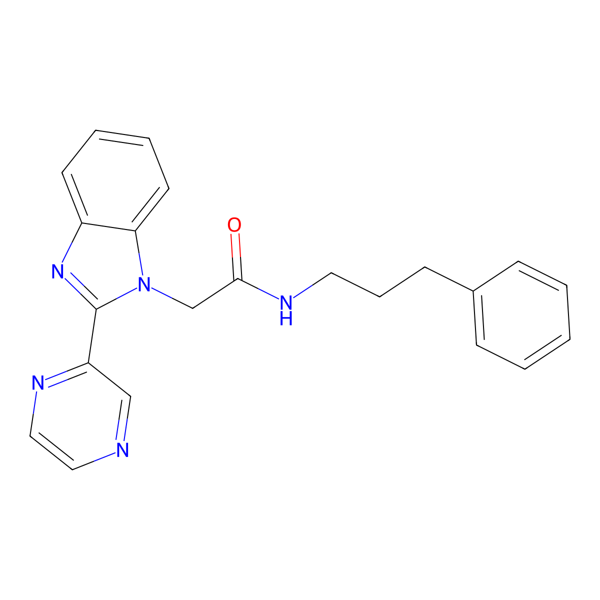 N-(3-phenylpropyl)-2-(2-(pyrazin-2-yl)-1H-benzo[d]imidazol-1-yl)acetamide molecular structure, CAS 1203280-40-3