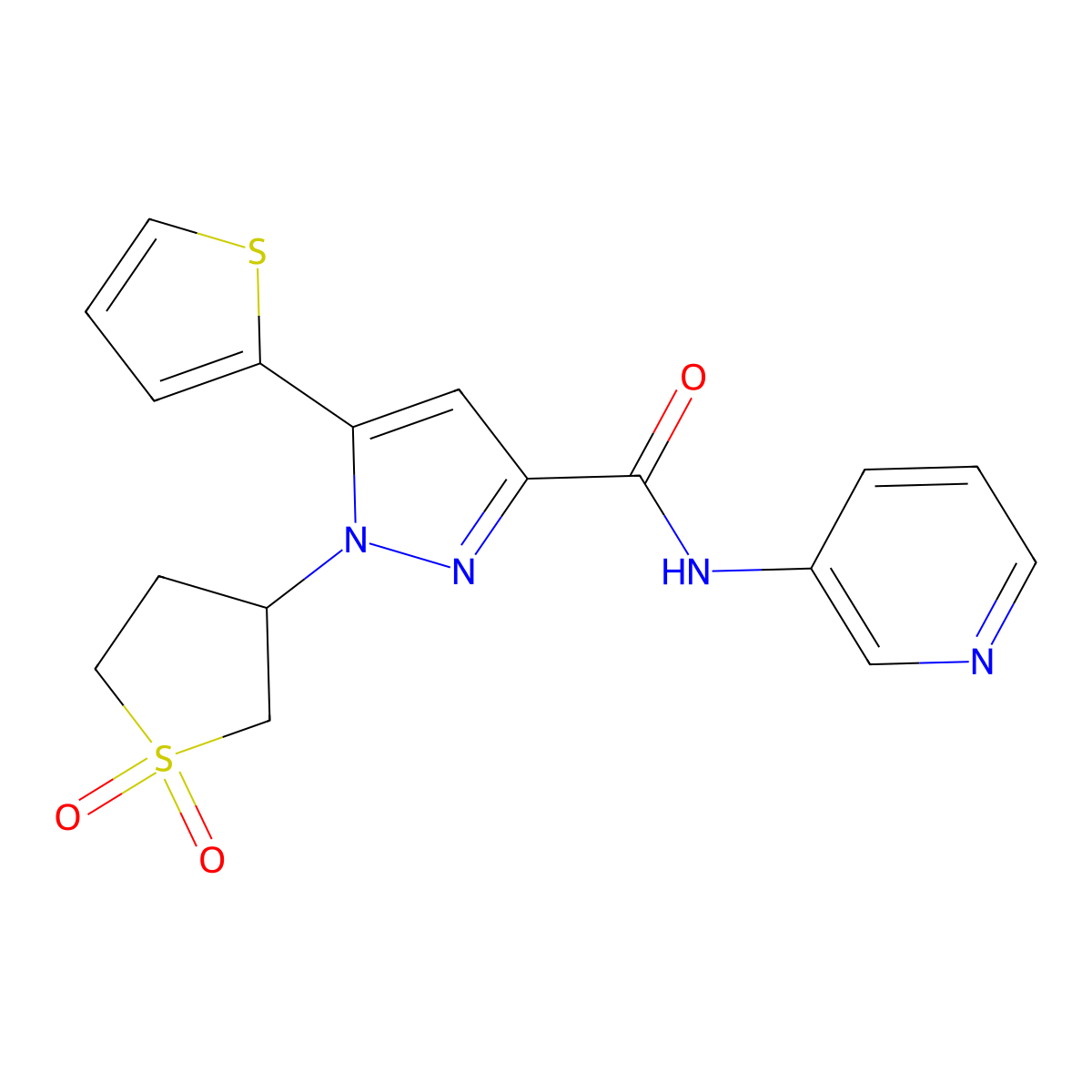 1-(1,1-dioxidotetrahydrothiophen-3-yl)-N-(pyridin-3-yl)-5-(thiophen-2-yl)-1H-pyrazole-3-carboxamide molecular structure, CAS 1203280-45-8