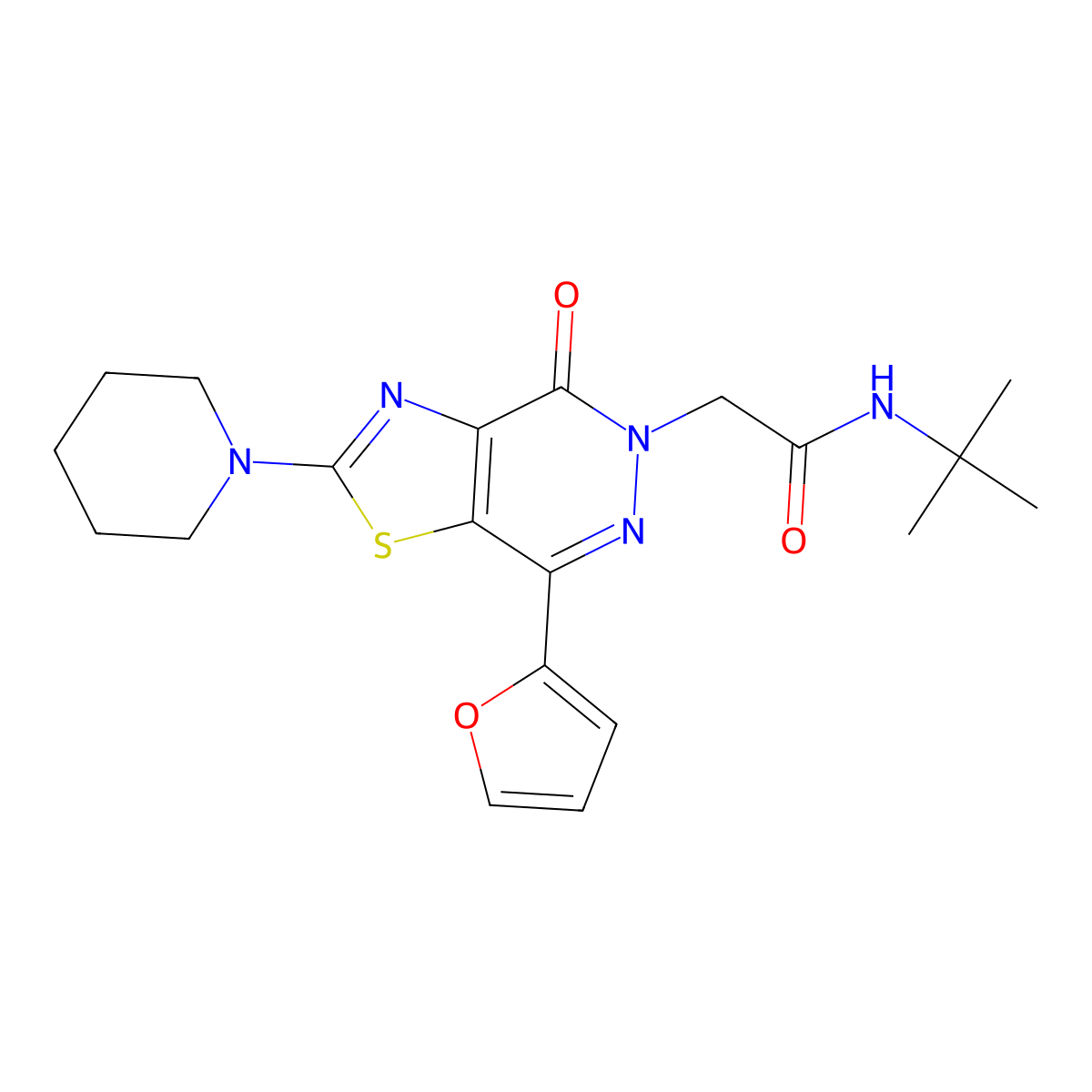N-(tert-butyl)-2-(7-(furan-2-yl)-4-oxo-2-(piperidin-1-yl)thiazolo[4,5-d]pyridazin-5(4H)-yl)acetamide molecular structure, CAS 1203283-76-4