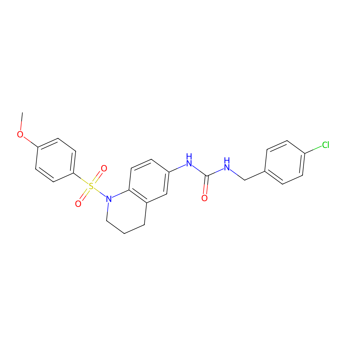 1-(4-Chlorobenzyl)-3-(1-((4-methoxyphenyl)sulfonyl)-1,2,3,4-tetrahydroquinolin-6-yl)urea molecular structure, CAS 1203283-80-0