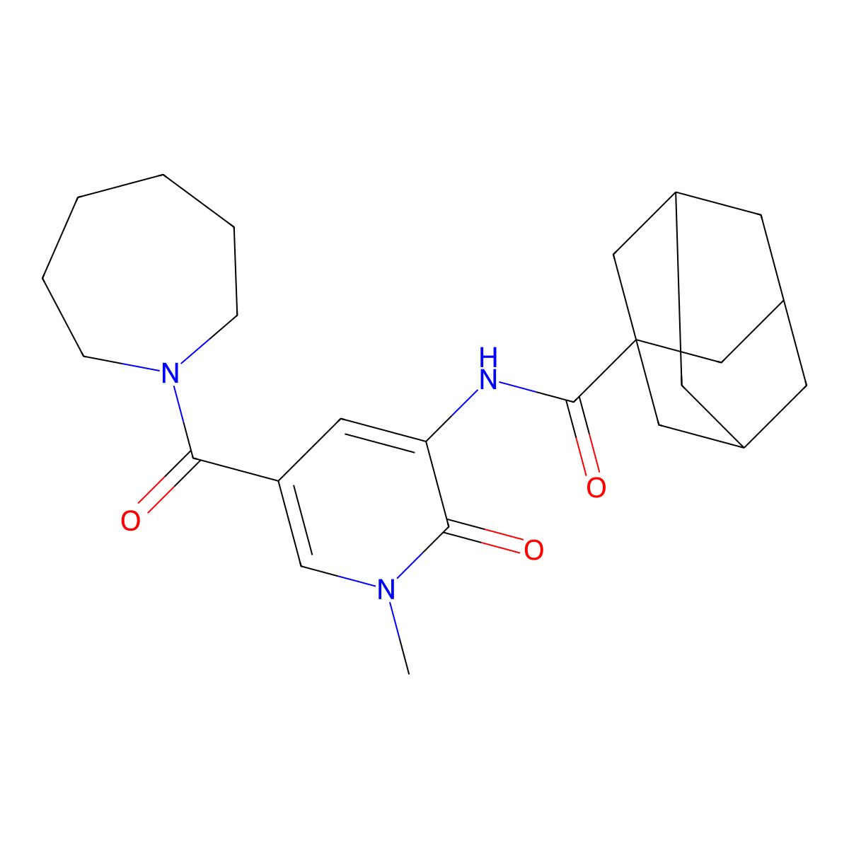 N-[5-(azepane-1-carbonyl)-1-methyl-2-oxo-1,2-dihydropyridin-3-yl]adamantane-1-carboxamide molecular structure, CAS 1203283-98-0