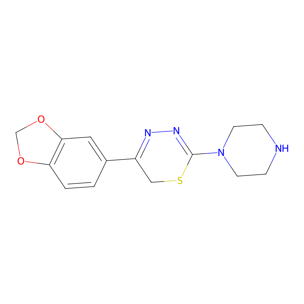 5-(benzo[d][1,3]dioxol-5-yl)-2-(piperazin-1-yl)-6H-1,3,4-thiadiazine molecular structure, CAS 1203284-65-4