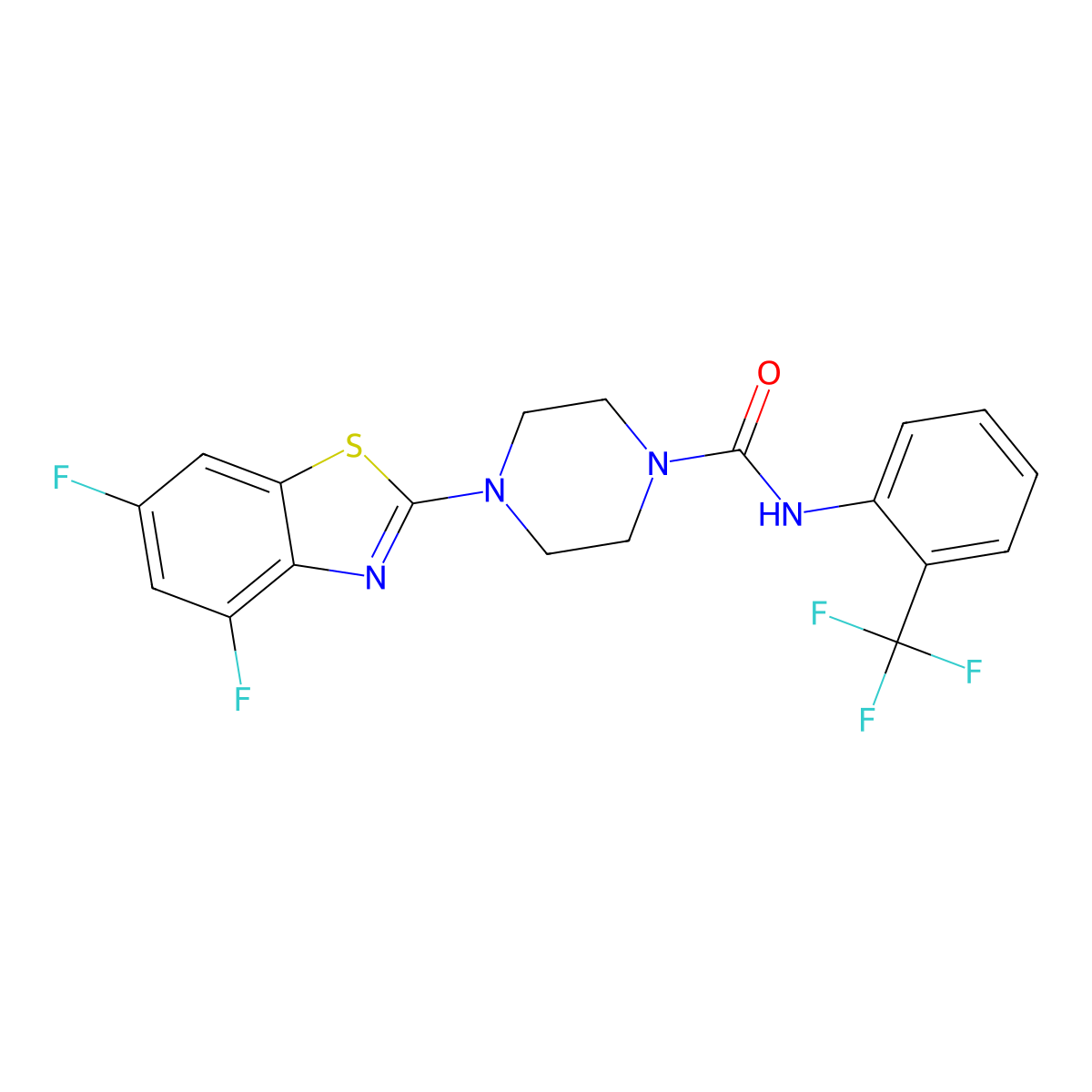 4-(4,6-difluorobenzo[d]thiazol-2-yl)-N-(2-(trifluoromethyl)phenyl)piperazine-1-carboxamide molecular structure, CAS 1203284-67-6