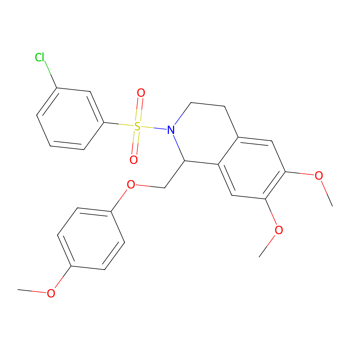 2-((3-Chlorophenyl)sulfonyl)-6,7-dimethoxy-1-((4-methoxyphenoxy)methyl)-1,2,3,4-tetrahydroisoquinoline molecular structure, CAS 1203285-70-4