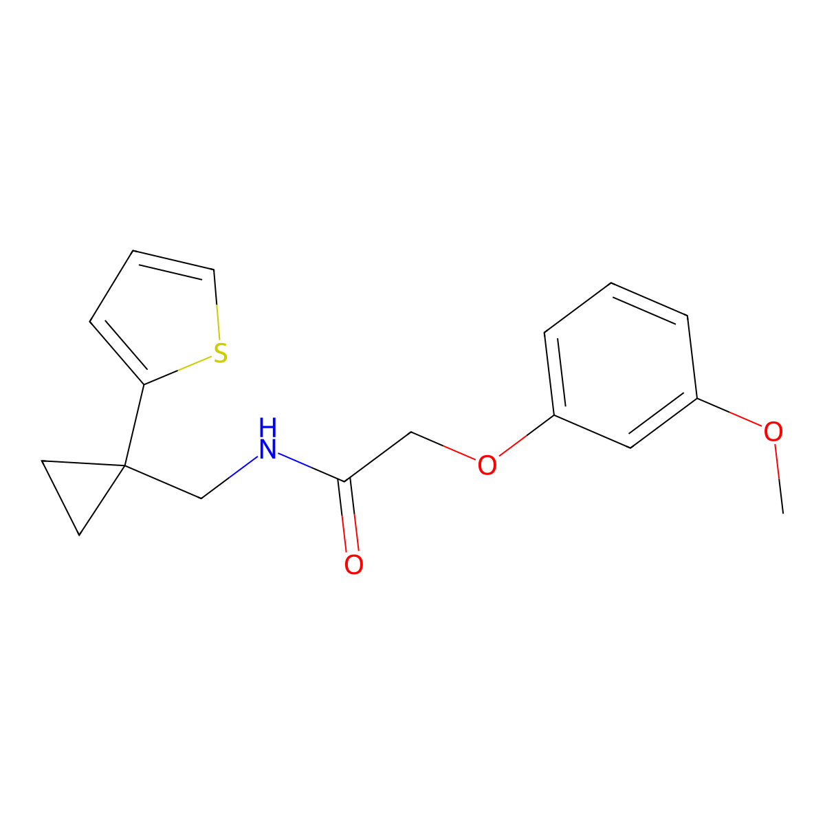 2-(3-methoxyphenoxy)-N-((1-(thiophen-2-yl)cyclopropyl)methyl)acetamide molecular structure, CAS 1203285-74-8
