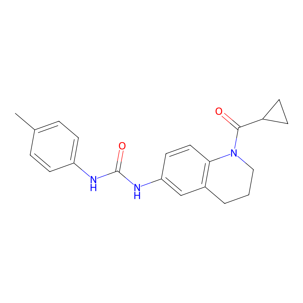 1-(1-(Cyclopropanecarbonyl)-1,2,3,4-tetrahydroquinolin-6-yl)-3-(p-tolyl)urea molecular structure, CAS 1203286-27-4