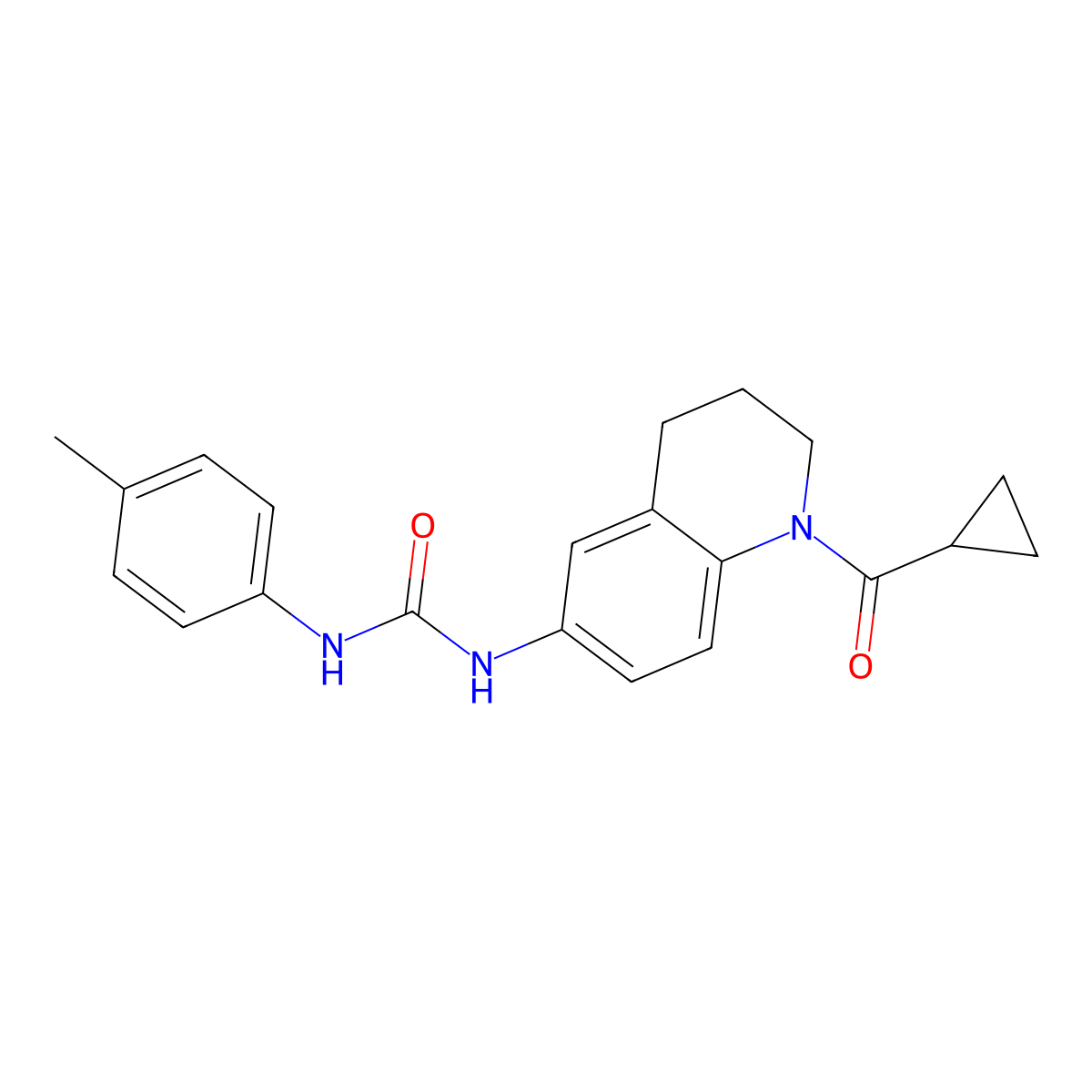 1-(1-(Cyclopropanecarbonyl)-1,2,3,4-tetrahydroquinolin-6-yl)-3-(p-tolyl)urea molecular structure, CAS 1203286-27-4