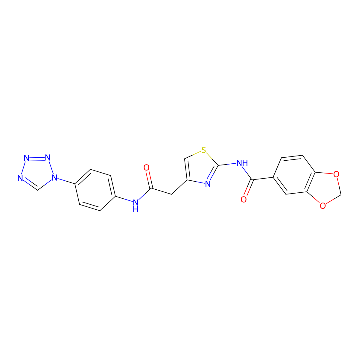 N-(4-(2-((4-(1H-tetrazol-1-yl)phenyl)amino)-2-oxoethyl)thiazol-2-yl)benzo[d][1,3]dioxole-5-carboxamide molecular structure, CAS 1203286-29-6