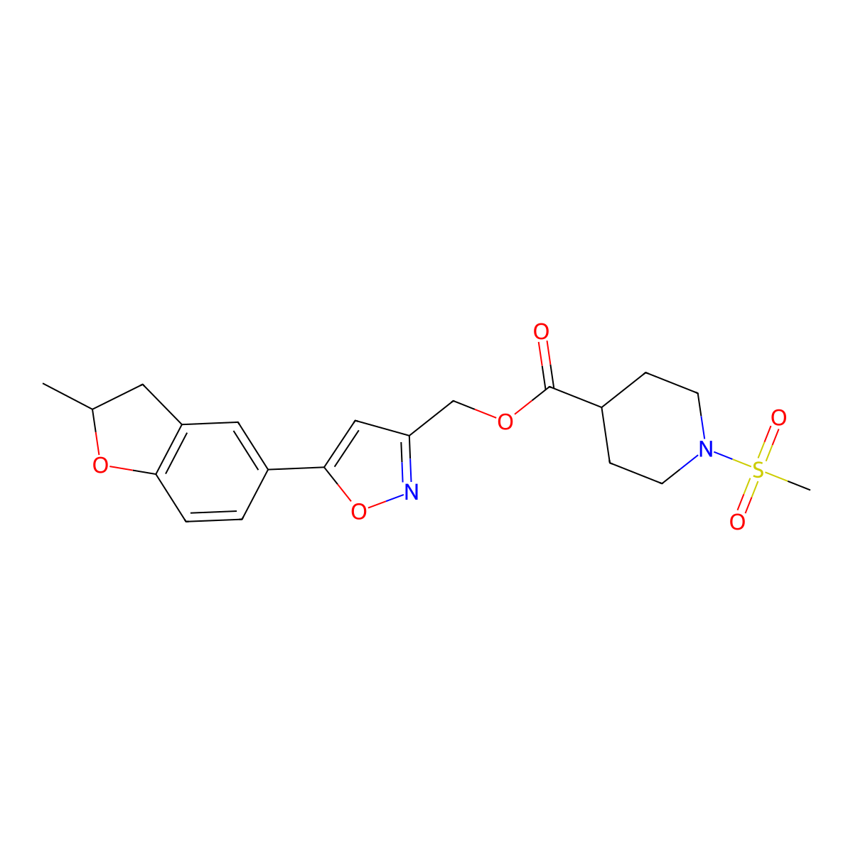 (5-(2-Methyl-2,3-dihydrobenzofuran-5-yl)isoxazol-3-yl)methyl 1-(methylsulfonyl)piperidine-4-carboxylate molecular structure, CAS 1203286-54-7