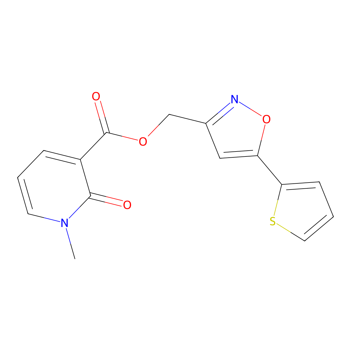 (5-(Thiophen-2-yl)isoxazol-3-yl)methyl 1-methyl-2-oxo-1,2-dihydropyridine-3-carboxylate molecular structure, CAS 1203286-63-8