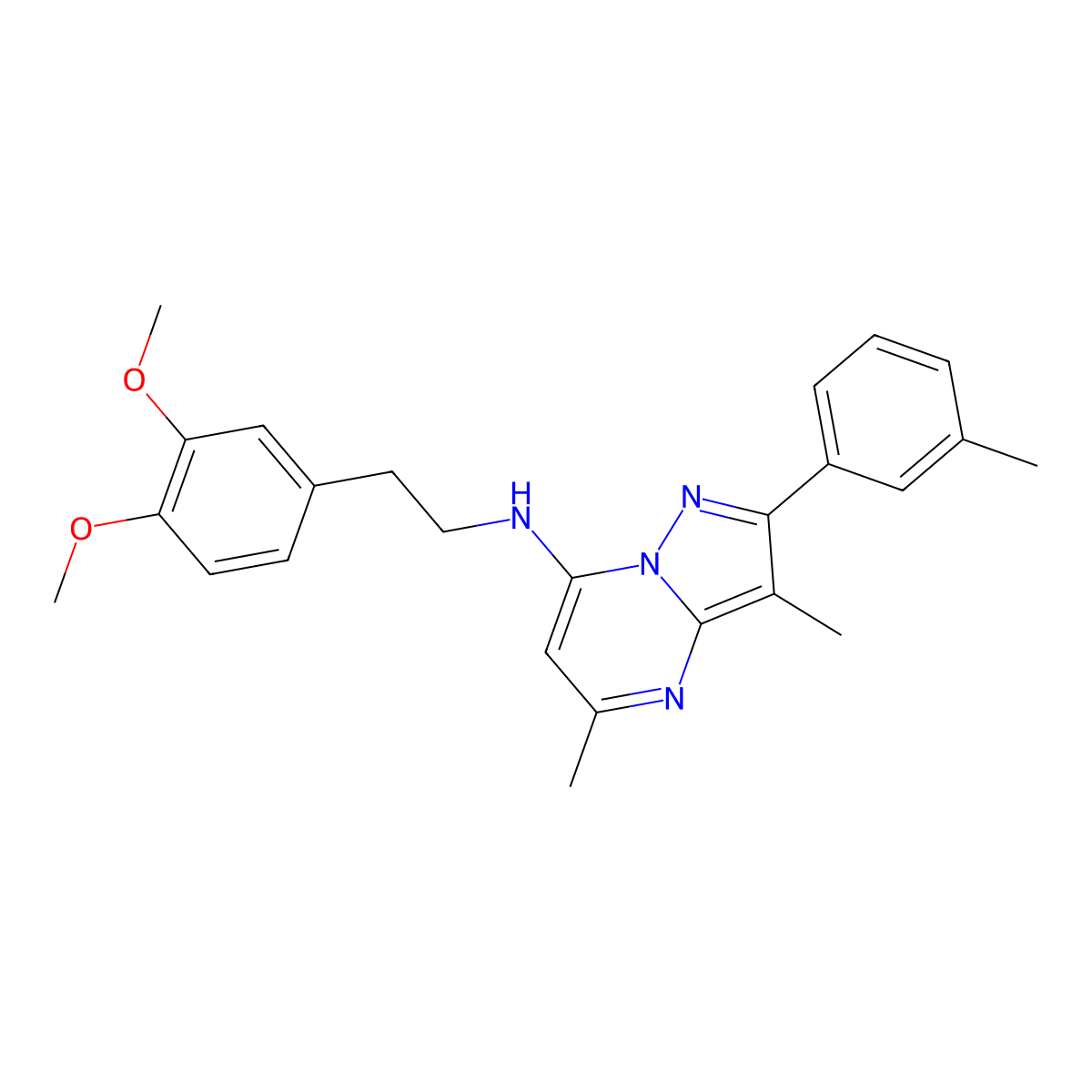 N-[2-(3,4-dimethoxyphenyl)ethyl]-3,5-dimethyl-2-(3-methylphenyl)pyrazolo[1,5-a]pyrimidin-7-amine molecular structure, CAS 1203287-04-0