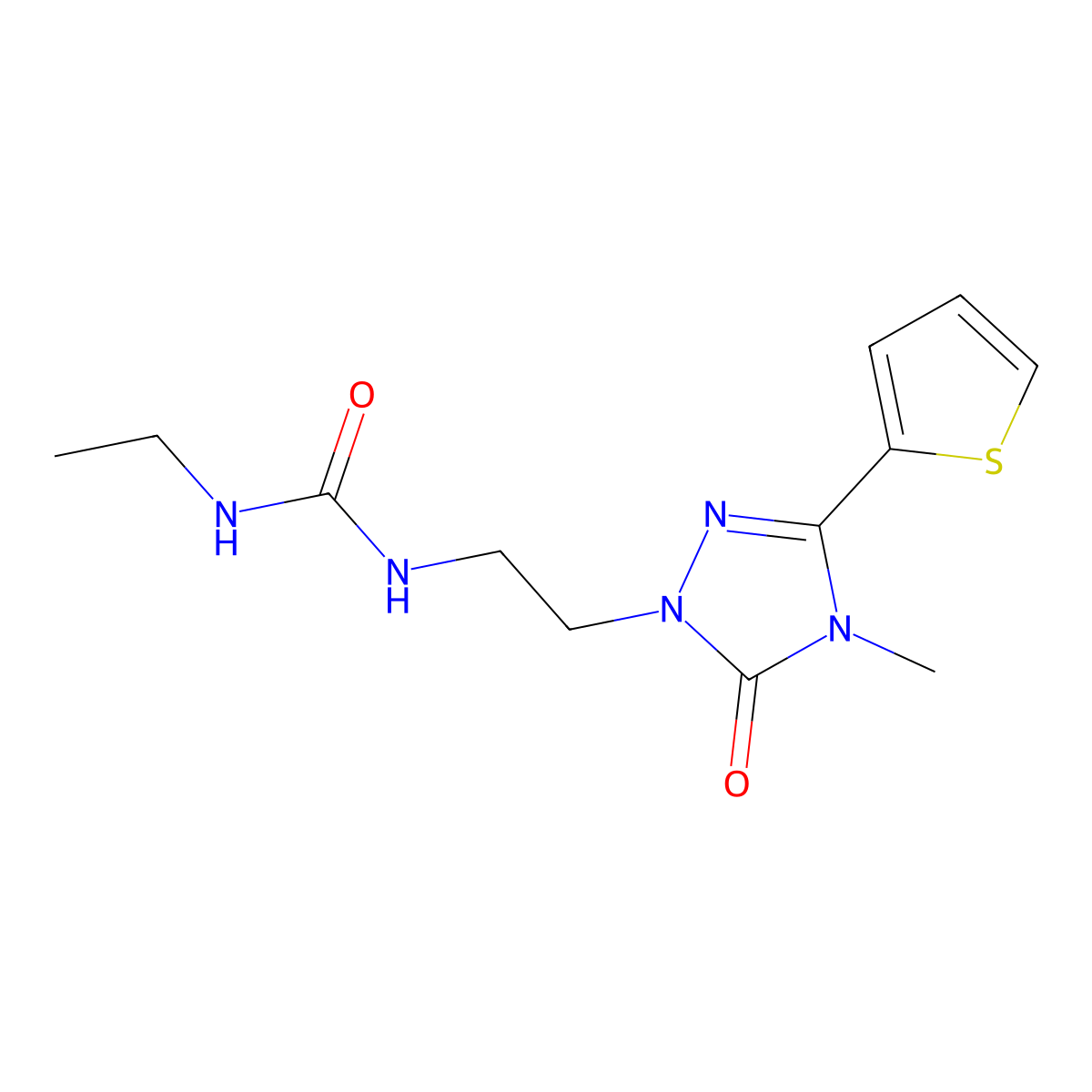 1-ethyl-3-(2-(4-methyl-5-oxo-3-(thiophen-2-yl)-4,5-dihydro-1H-1,2,4-triazol-1-yl)ethyl)urea molecular structure, CAS 1203287-10-8