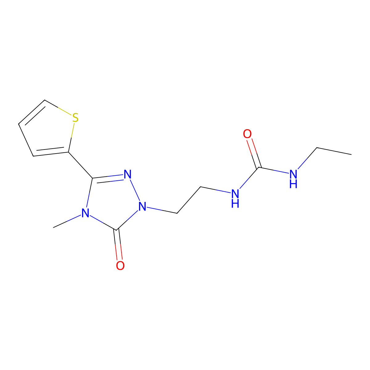 1-ethyl-3-(2-(4-methyl-5-oxo-3-(thiophen-2-yl)-4,5-dihydro-1H-1,2,4-triazol-1-yl)ethyl)urea molecular structure, CAS 1203287-10-8