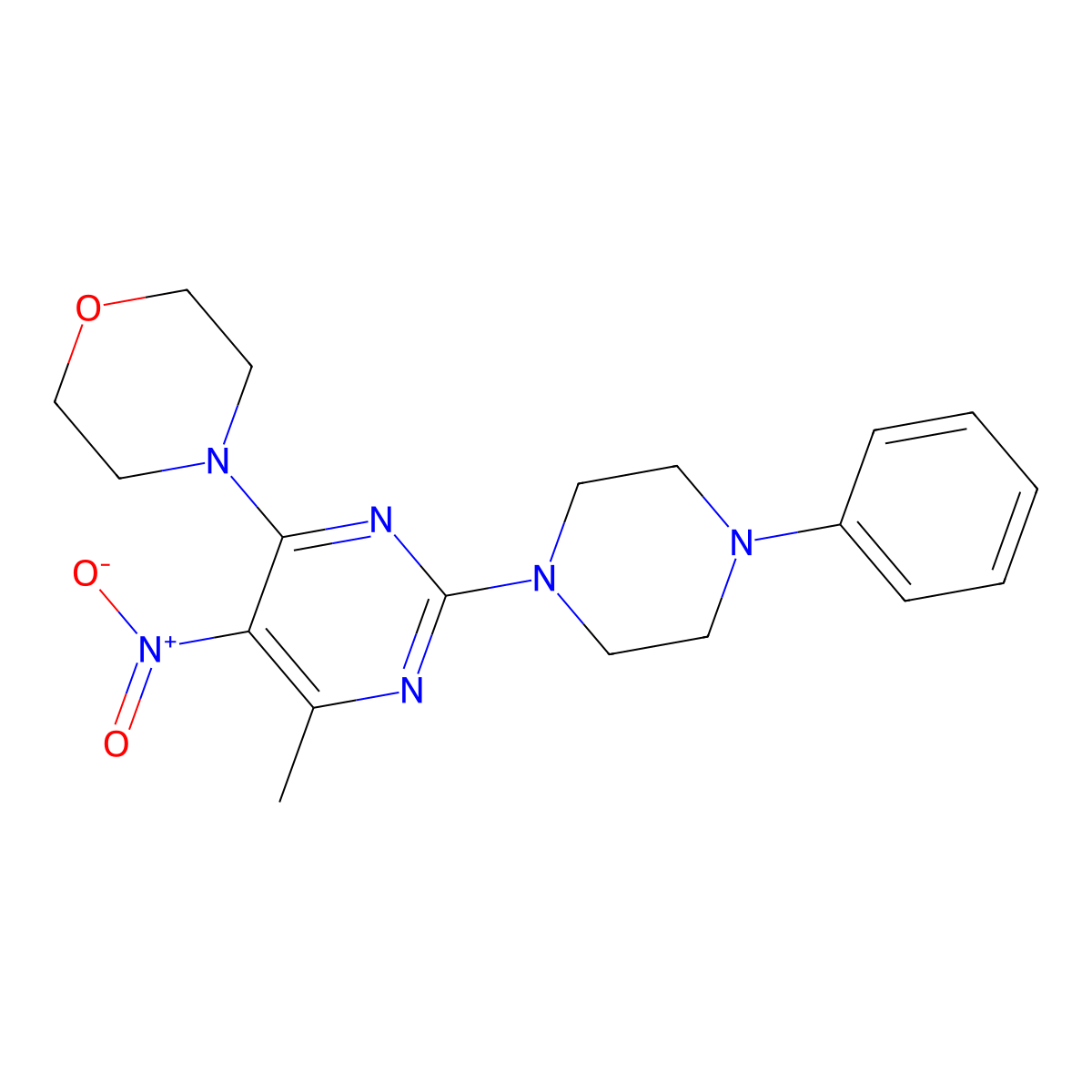 4-[6-Methyl-5-nitro-2-(4-phenylpiperazin-1-yl)pyrimidin-4-yl]morpholine molecular structure, CAS 1203287-73-3