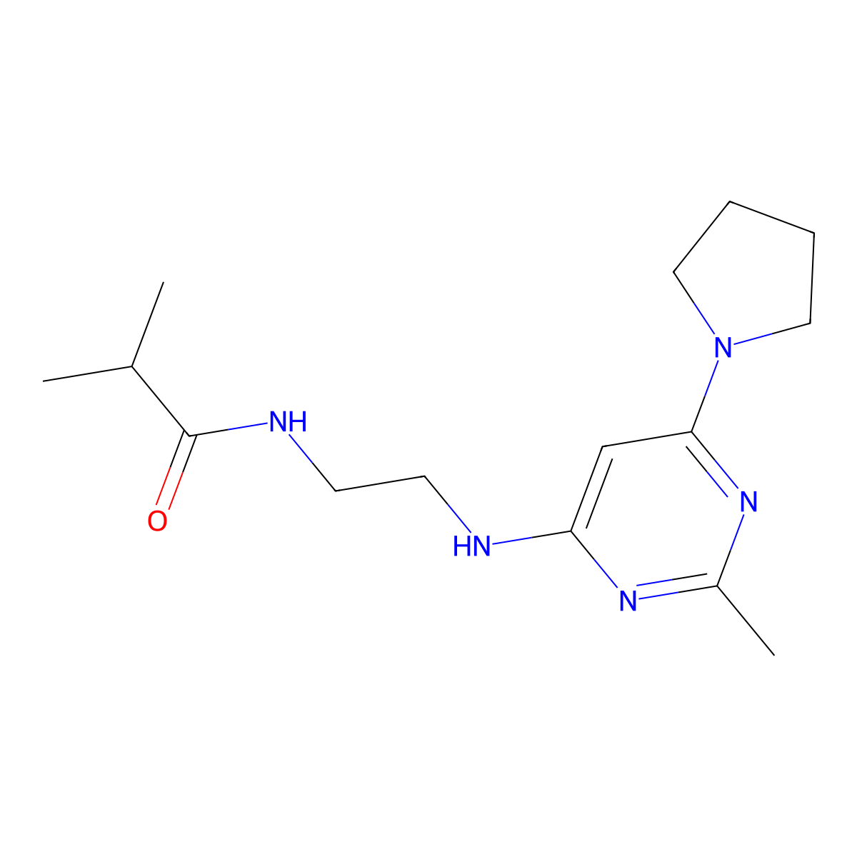 2-methyl-N-(2-{[2-methyl-6-(pyrrolidin-1-yl)pyrimidin-4-yl]amino}ethyl)propanamide molecular structure, CAS 1203287-92-6