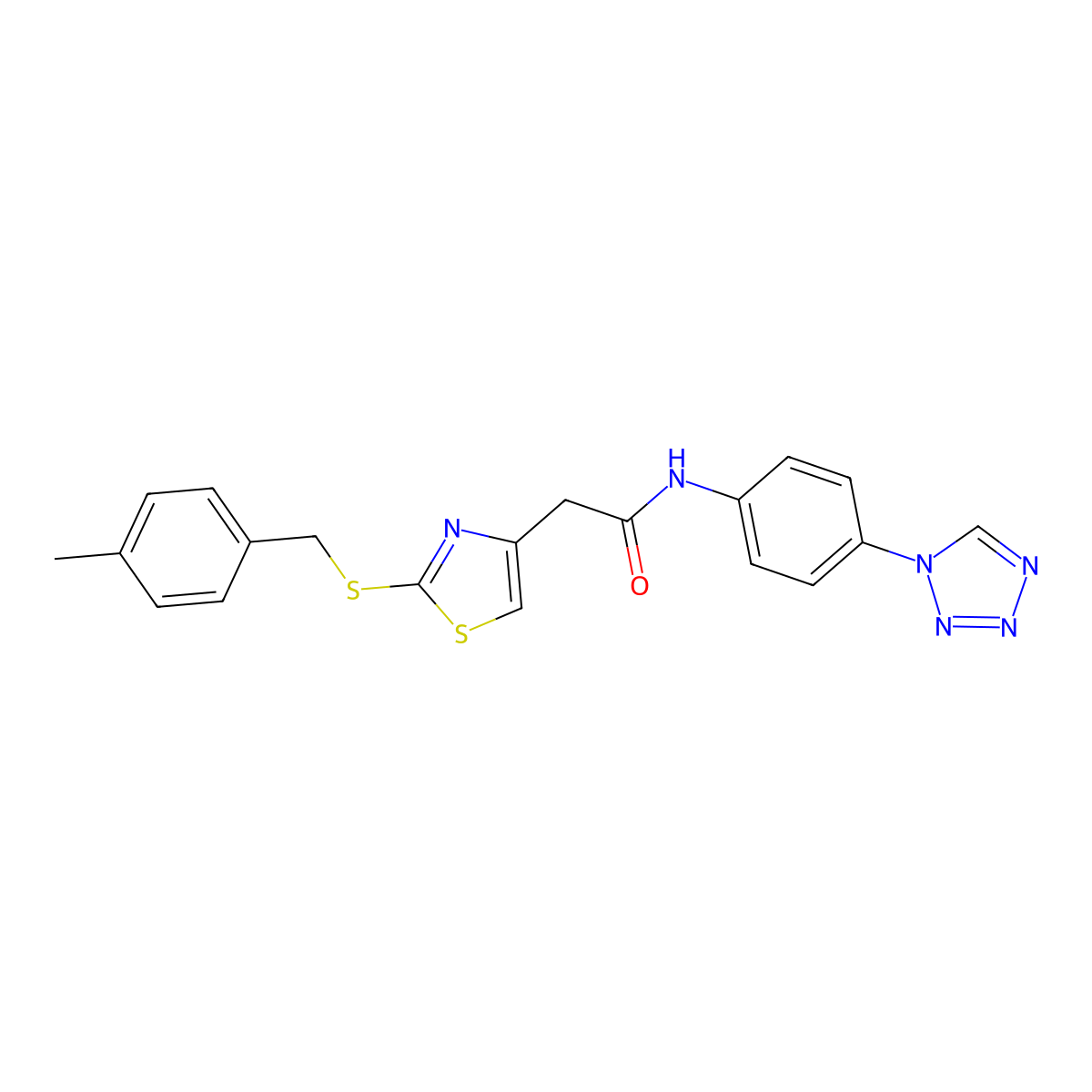 N-(4-(1H-tetrazol-1-yl)phenyl)-2-(2-((4-methylbenzyl)thio)thiazol-4-yl)acetamide molecular structure, CAS 1203289-08-0
