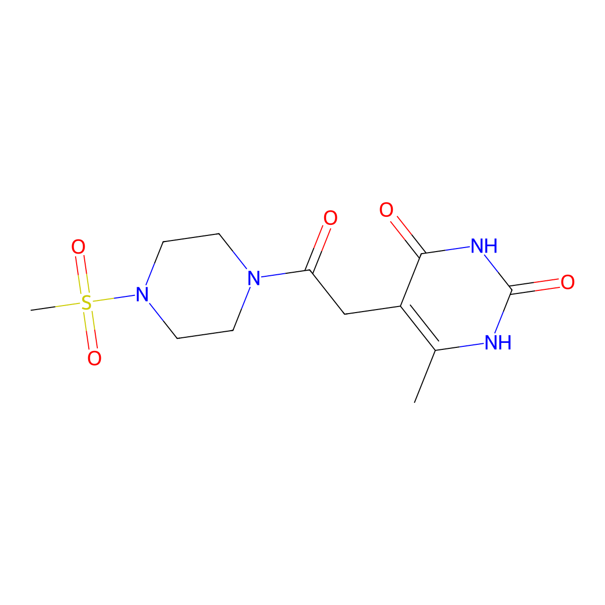 6-methyl-5-(2-(4-(methylsulfonyl)piperazin-1-yl)-2-oxoethyl)pyrimidine-2,4(1H,3H)-dione molecular structure, CAS 1203290-99-6