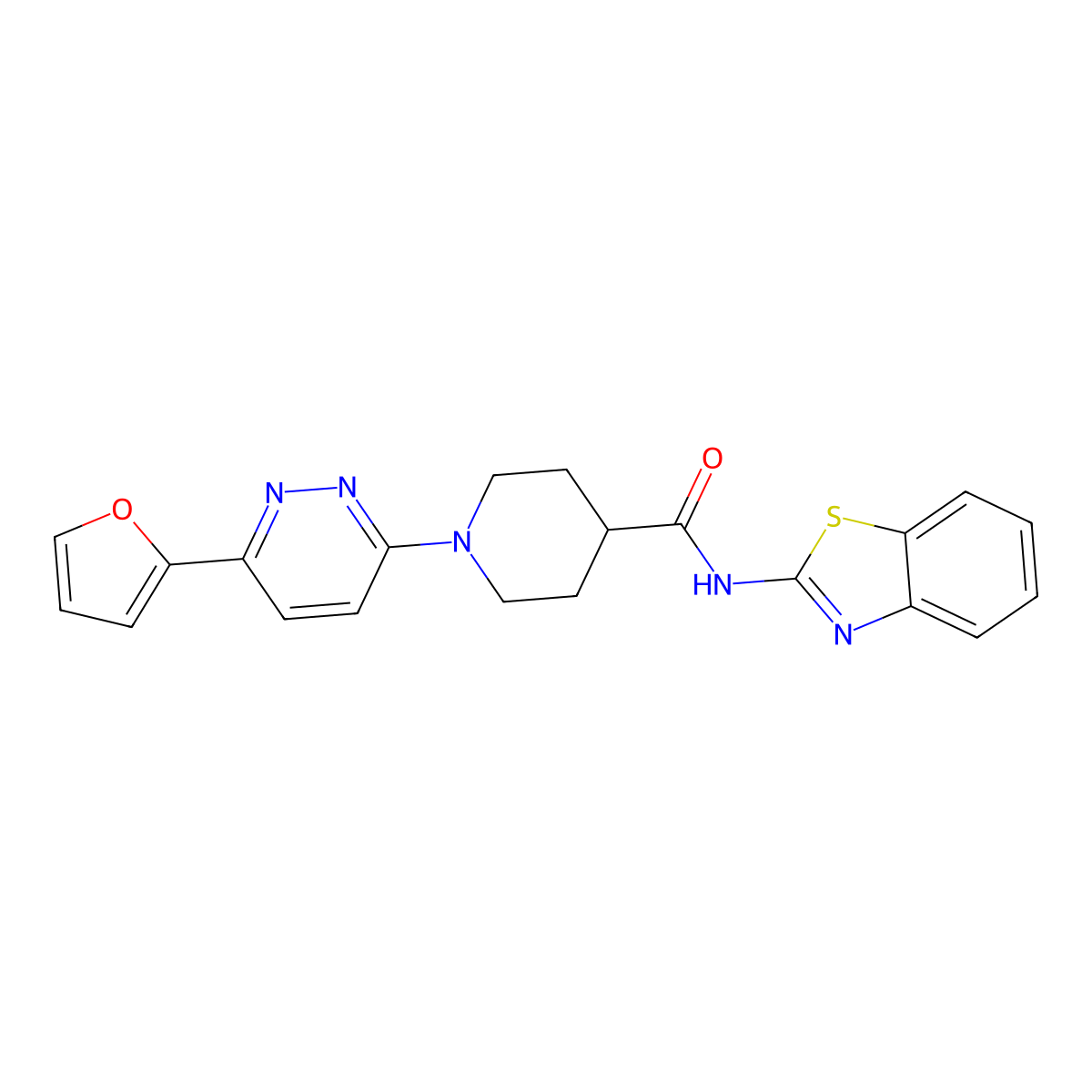 N-(benzo[d]thiazol-2-yl)-1-(6-(furan-2-yl)pyridazin-3-yl)piperidine-4-carboxamide molecular structure, CAS 1203291-07-9