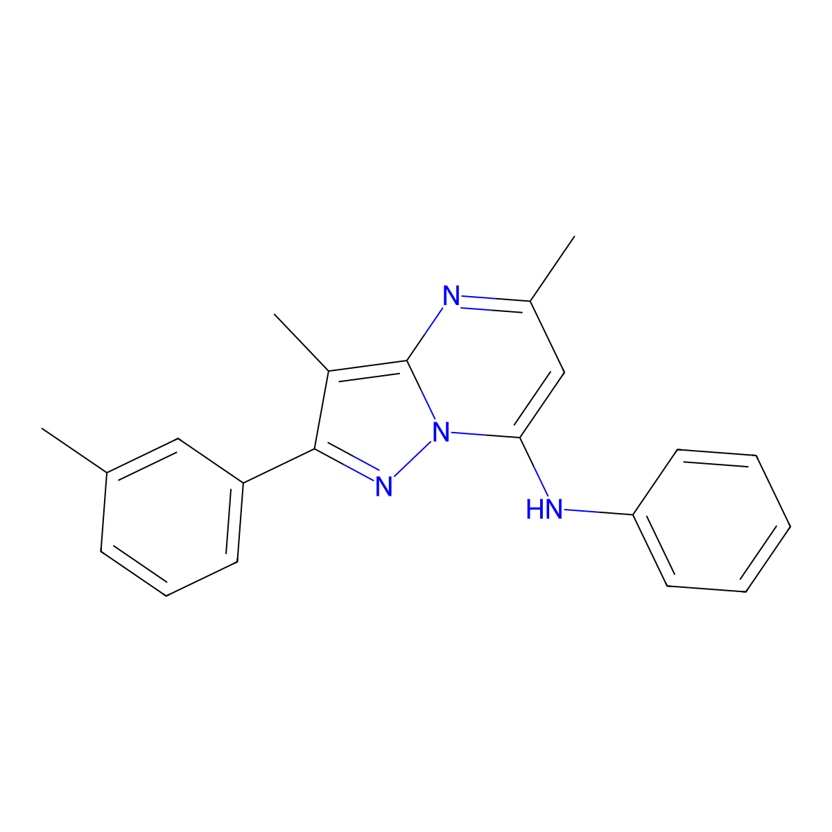 3,5-dimethyl-2-(3-methylphenyl)-N-phenylpyrazolo[1,5-a]pyrimidin-7-amine molecular structure, CAS 1203291-10-4