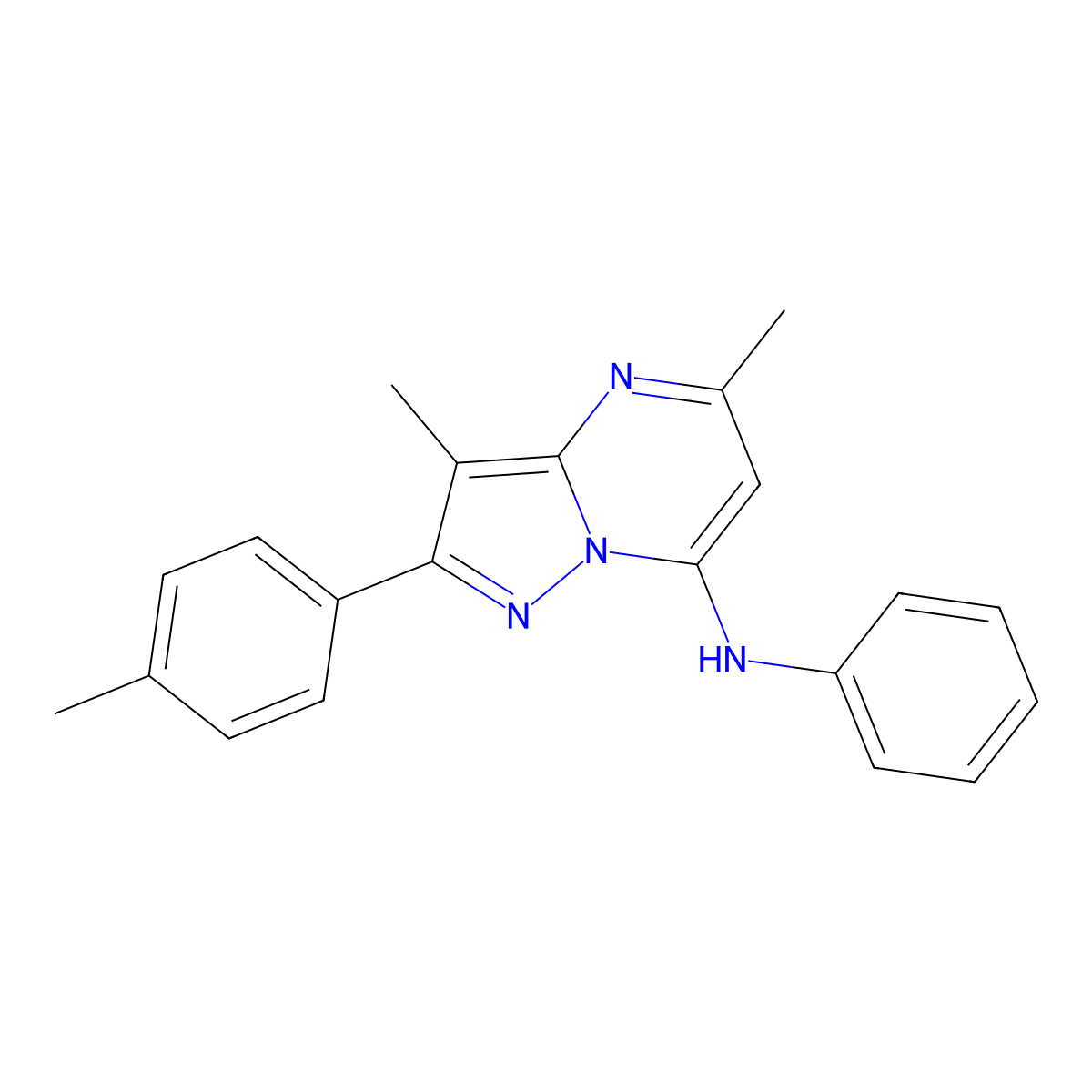 3,5-dimethyl-2-(4-methylphenyl)-N-phenylpyrazolo[1,5-a]pyrimidin-7-amine molecular structure, CAS 1203291-63-7