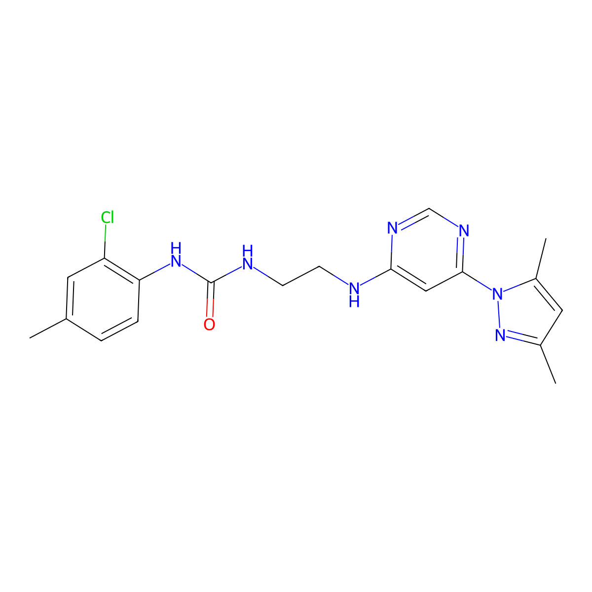 1-(2-chloro-4-methylphenyl)-3-(2-((6-(3,5-dimethyl-1H-pyrazol-1-yl)pyrimidin-4-yl)amino)ethyl)urea molecular structure, CAS 1203292-00-5