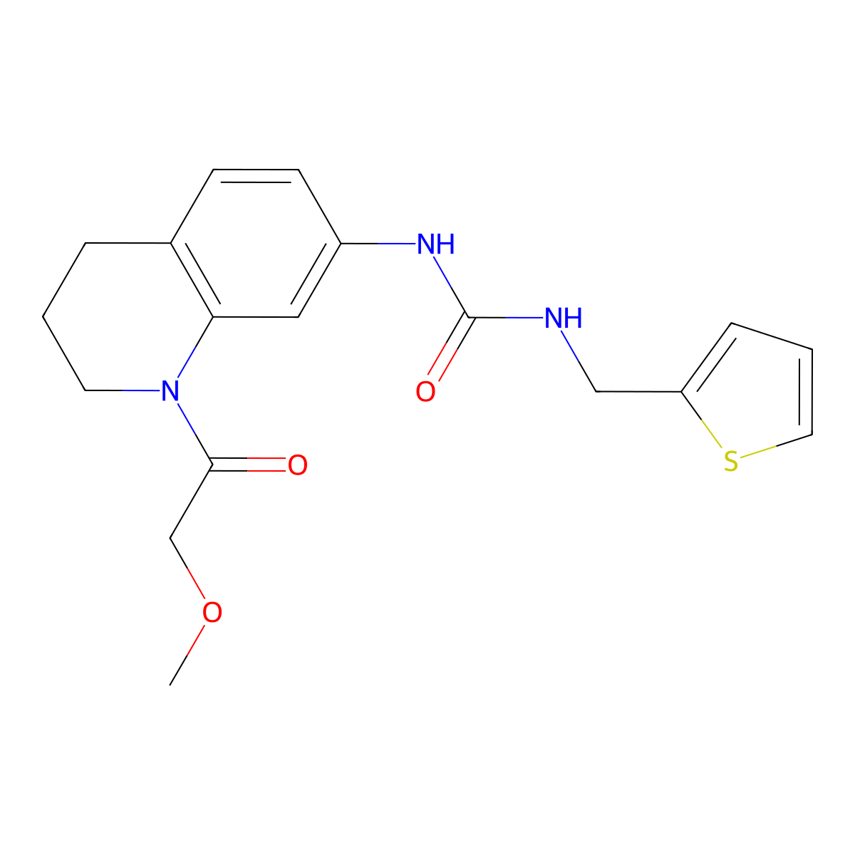 1-(1-(2-Methoxyacetyl)-1,2,3,4-tetrahydroquinolin-7-yl)-3-(thiophen-2-ylmethyl)urea molecular structure, CAS 1203293-07-5