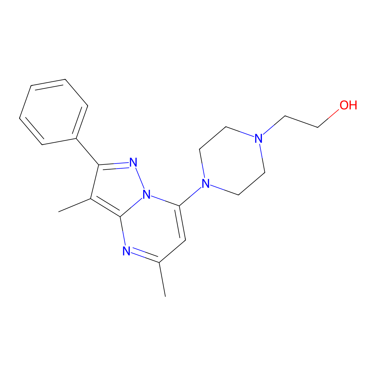 2-[4-(3,5-Dimethyl-2-phenylpyrazolo[1,5-a]pyrimidin-7-yl)piperazin-1-yl]ethanol molecular structure, CAS 1203293-30-4