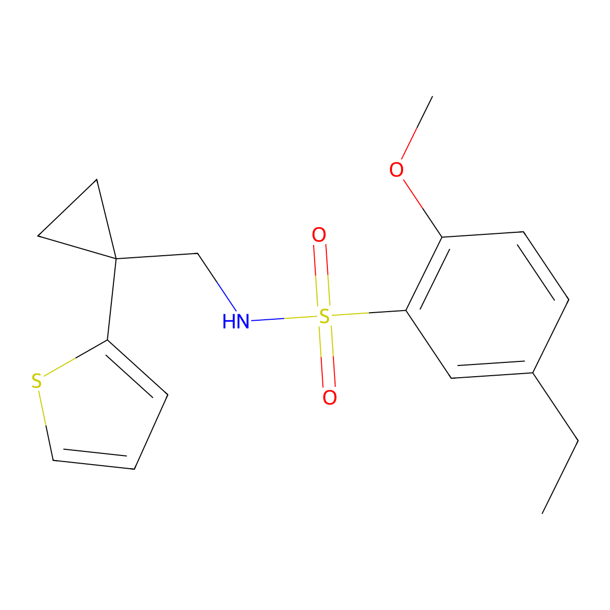 5-ethyl-2-methoxy-N-((1-(thiophen-2-yl)cyclopropyl)methyl)benzenesulfonamide molecular structure, CAS 1203294-38-5