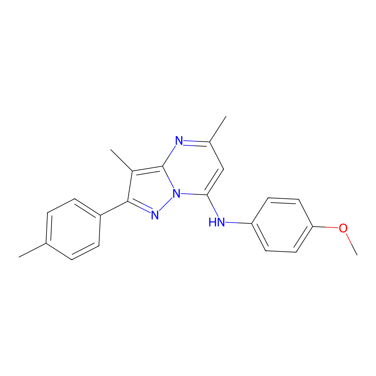 N-(4-methoxyphenyl)-3,5-dimethyl-2-(4-methylphenyl)pyrazolo[1,5-a]pyrimidin-7-amine molecular structure, CAS 1203295-63-9