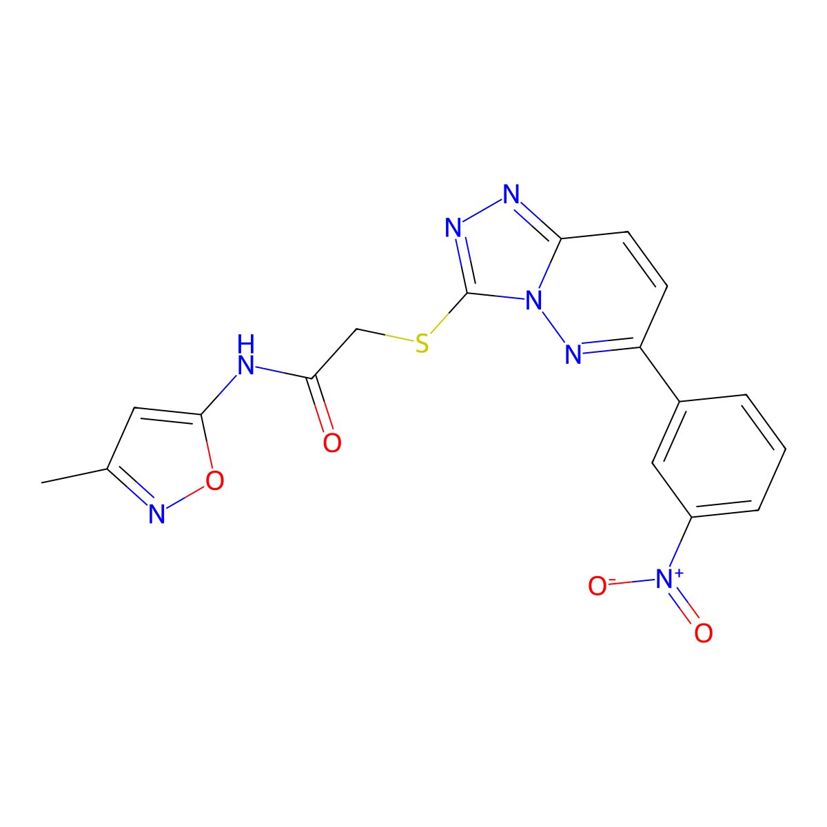 N-(3-methylisoxazol-5-yl)-2-((6-(3-nitrophenyl)-[1,2,4]triazolo[4,3-b]pyridazin-3-yl)thio)acetamide molecular structure, CAS 1203296-54-1