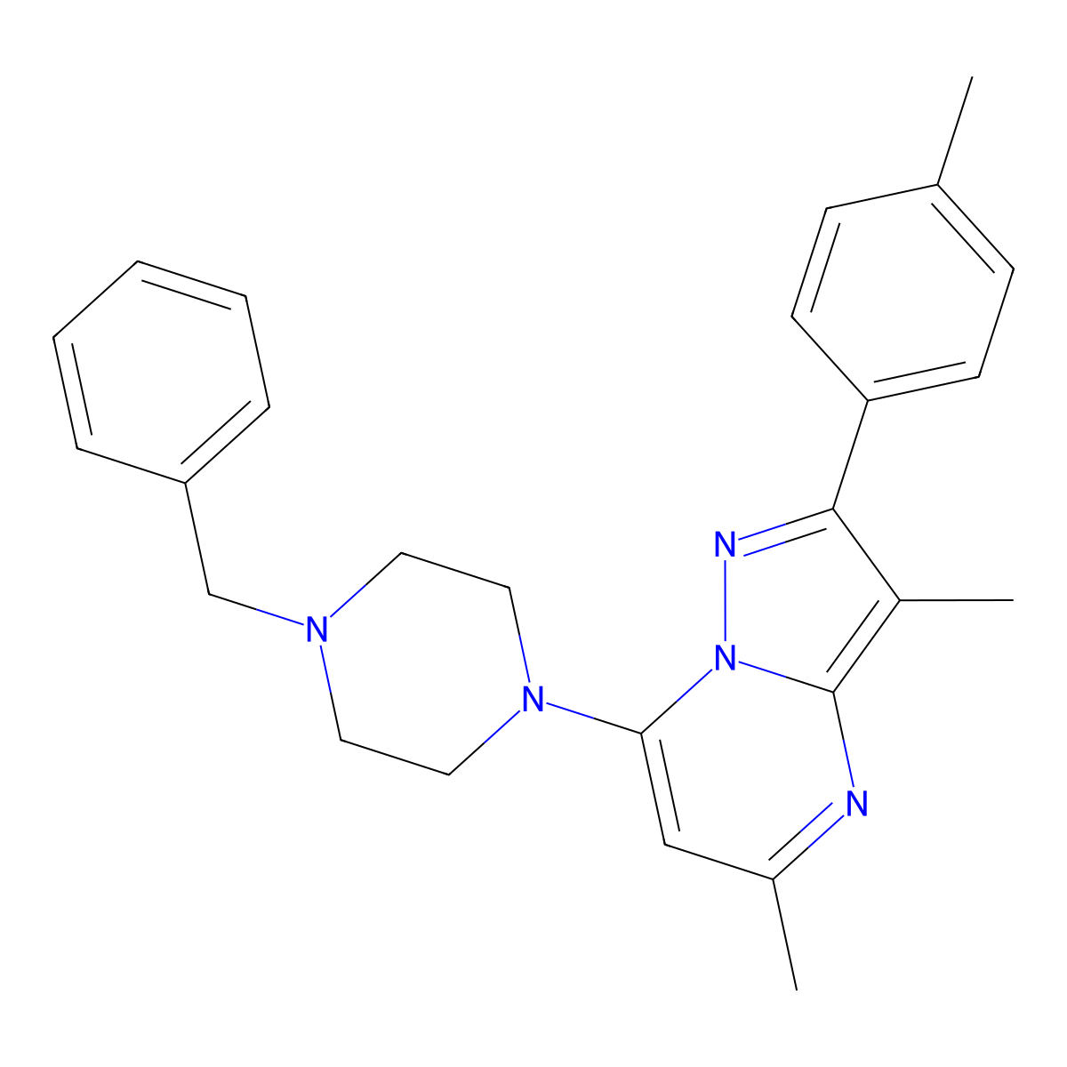 7-(4-Benzylpiperazin-1-yl)-3,5-dimethyl-2-(4-methylphenyl)pyrazolo[1,5-a]pyrimidine molecular structure, CAS 1203297-26-0