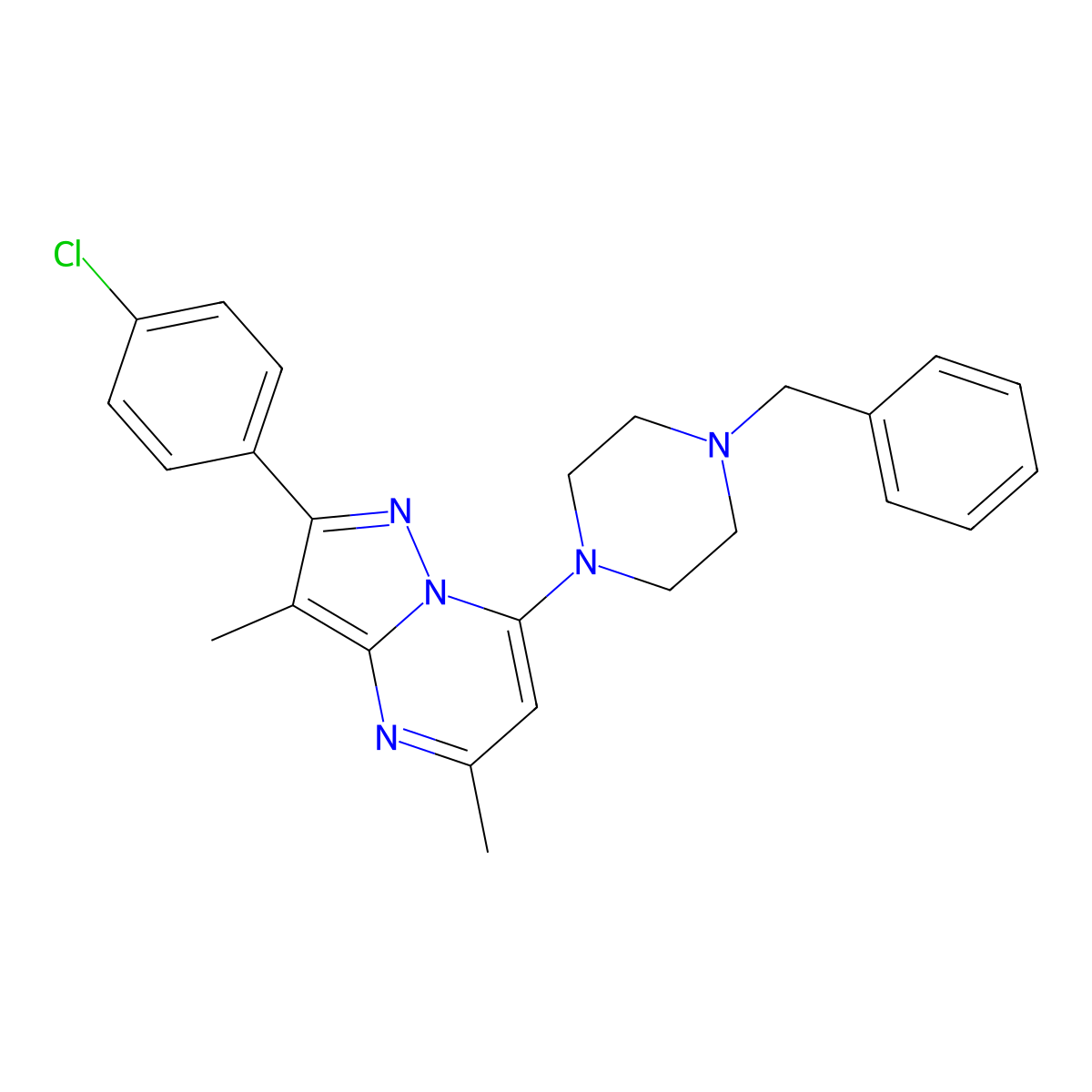 7-(4-Benzylpiperazin-1-yl)-2-(4-chlorophenyl)-3,5-dimethylpyrazolo[1,5-a]pyrimidine molecular structure, CAS 1203297-95-3
