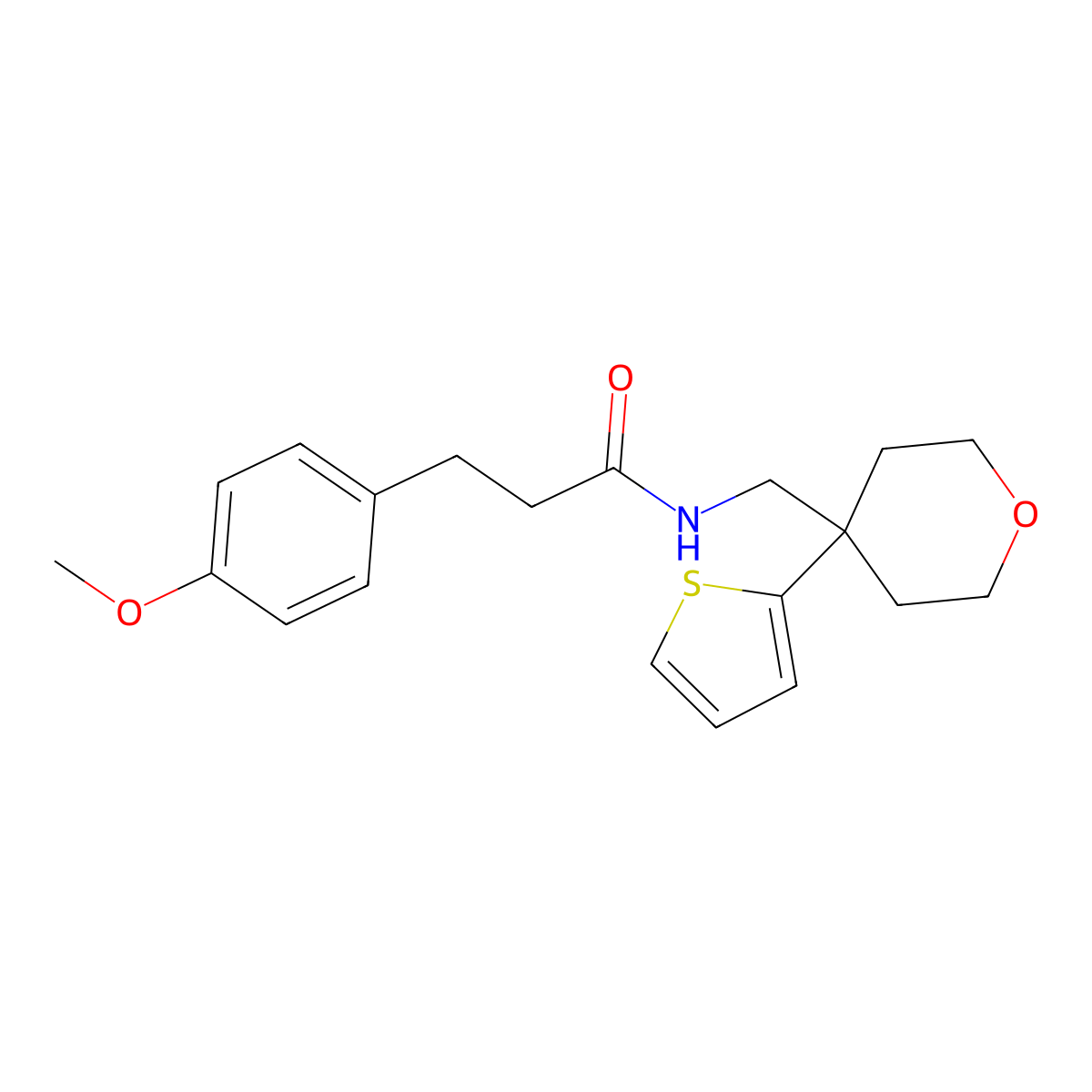 3-(4-methoxyphenyl)-N-((4-(thiophen-2-yl)tetrahydro-2H-pyran-4-yl)methyl)propanamide molecular structure, CAS 1203298-35-4