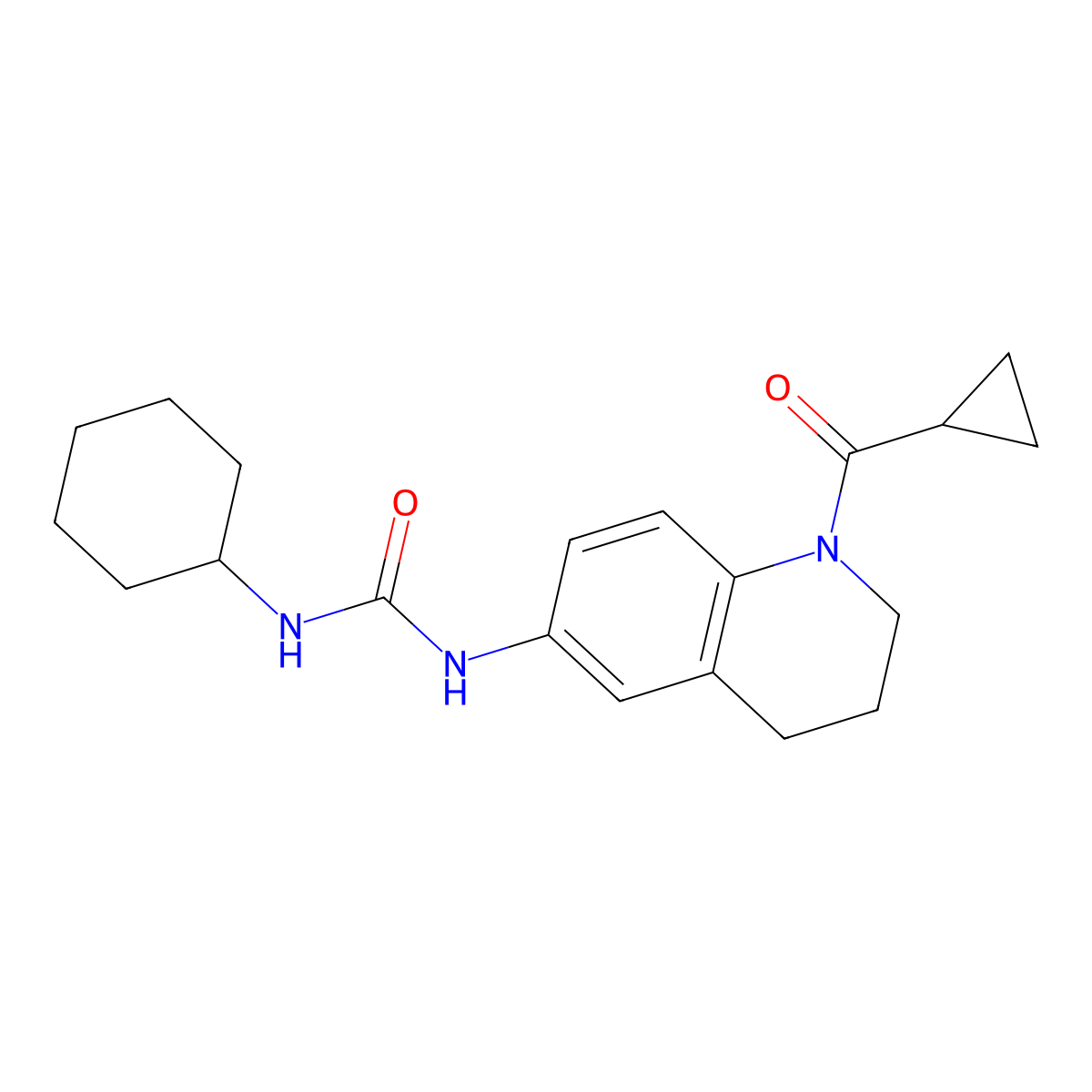1-Cyclohexyl-3-(1-(cyclopropanecarbonyl)-1,2,3,4-tetrahydroquinolin-6-yl)urea molecular structure, CAS 1203298-37-6