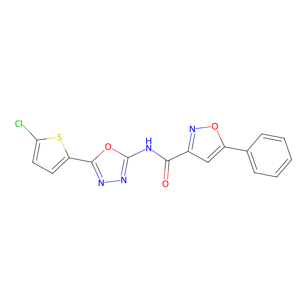 N-(5-(5-chlorothiophen-2-yl)-1,3,4-oxadiazol-2-yl)-5-phenylisoxazole-3-carboxamide molecular structure, CAS 1203299-20-0